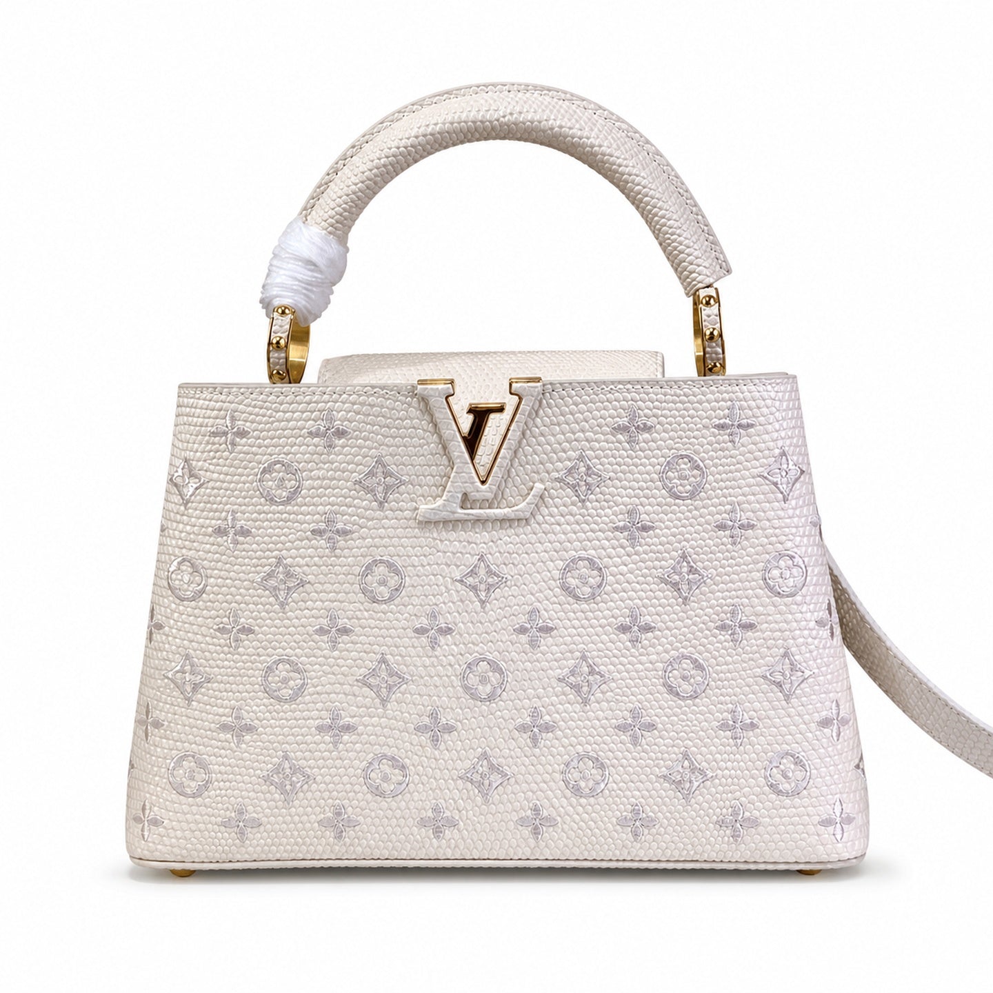 Louis Vuitton Capucines Jacquard Leather White Handbag