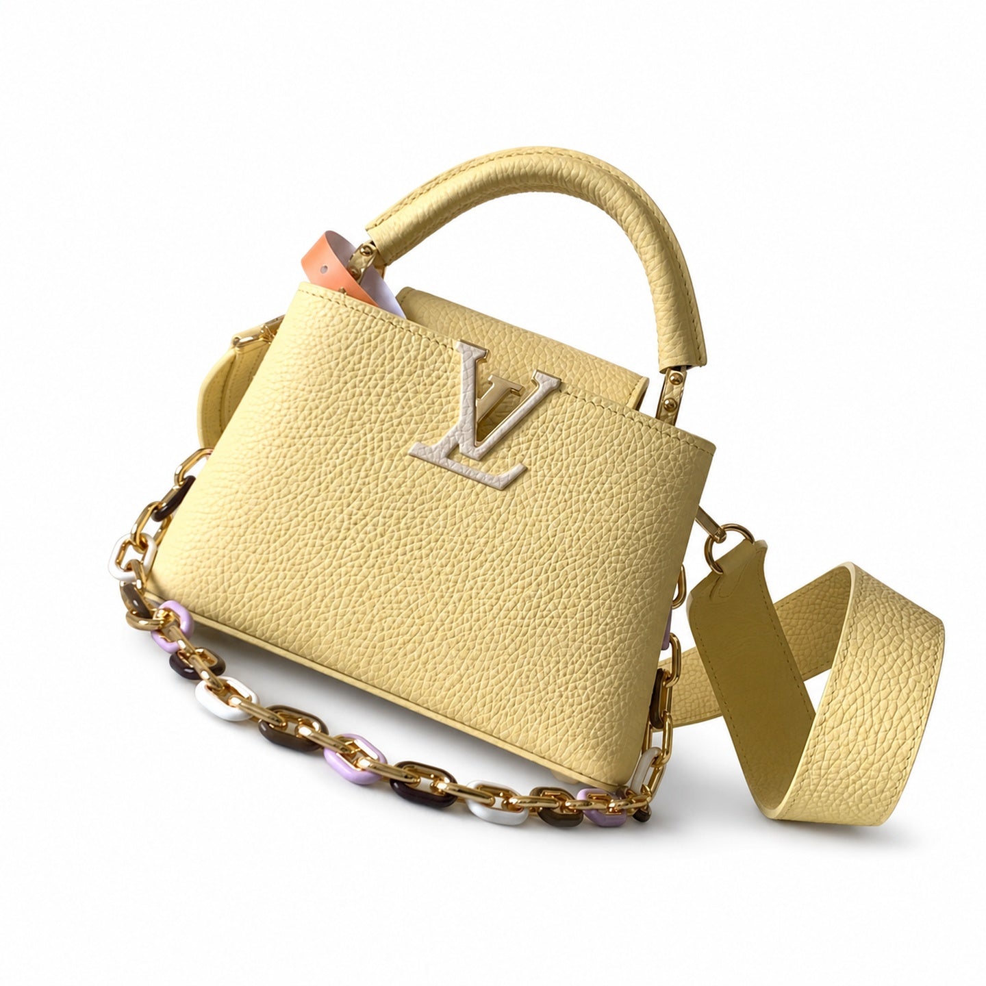 Louis Vuitton Capucines Small Leather Black Yellow Handbag