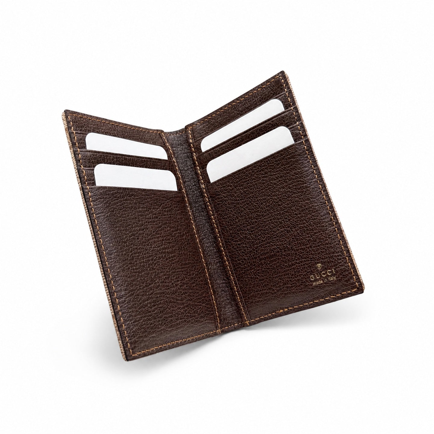 Gucci Canvas Leather Brown Gold Silver Card Holder