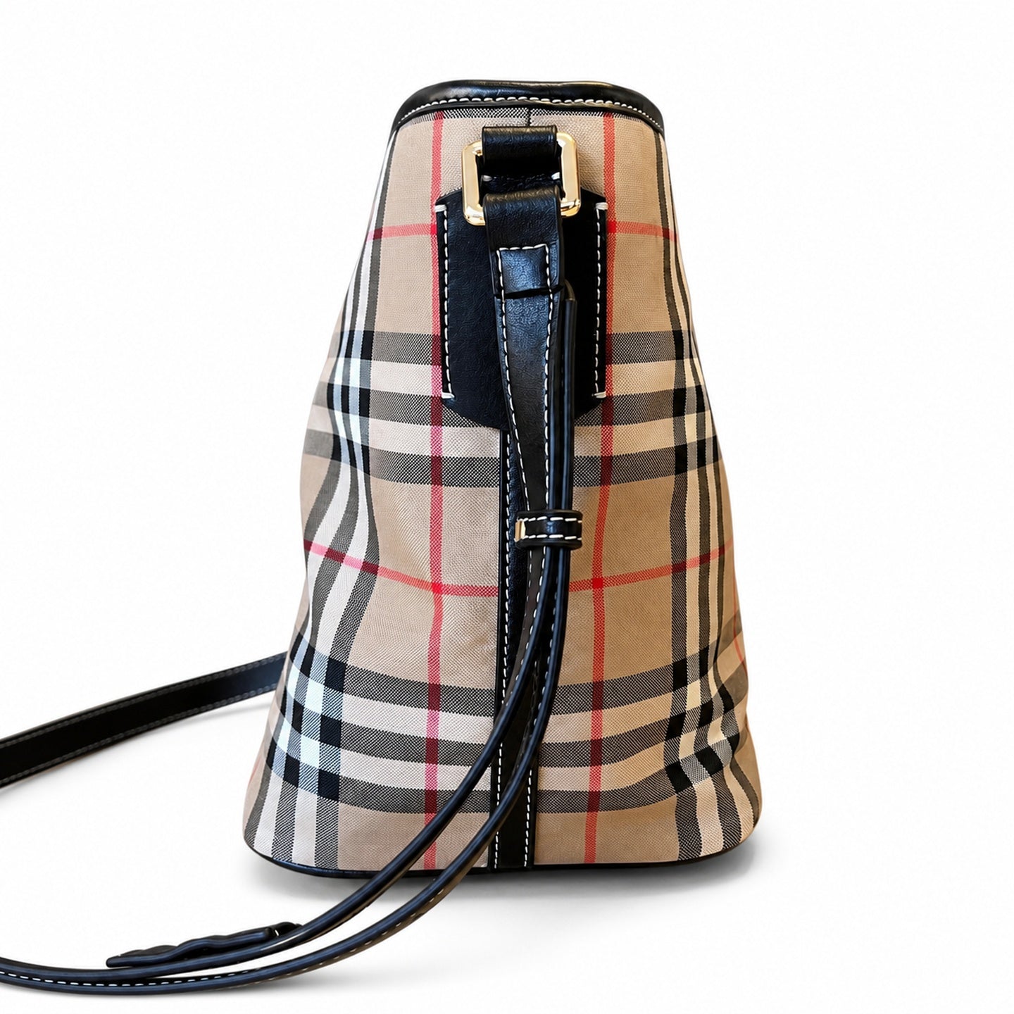Burberry Leather Check Bucket Bag