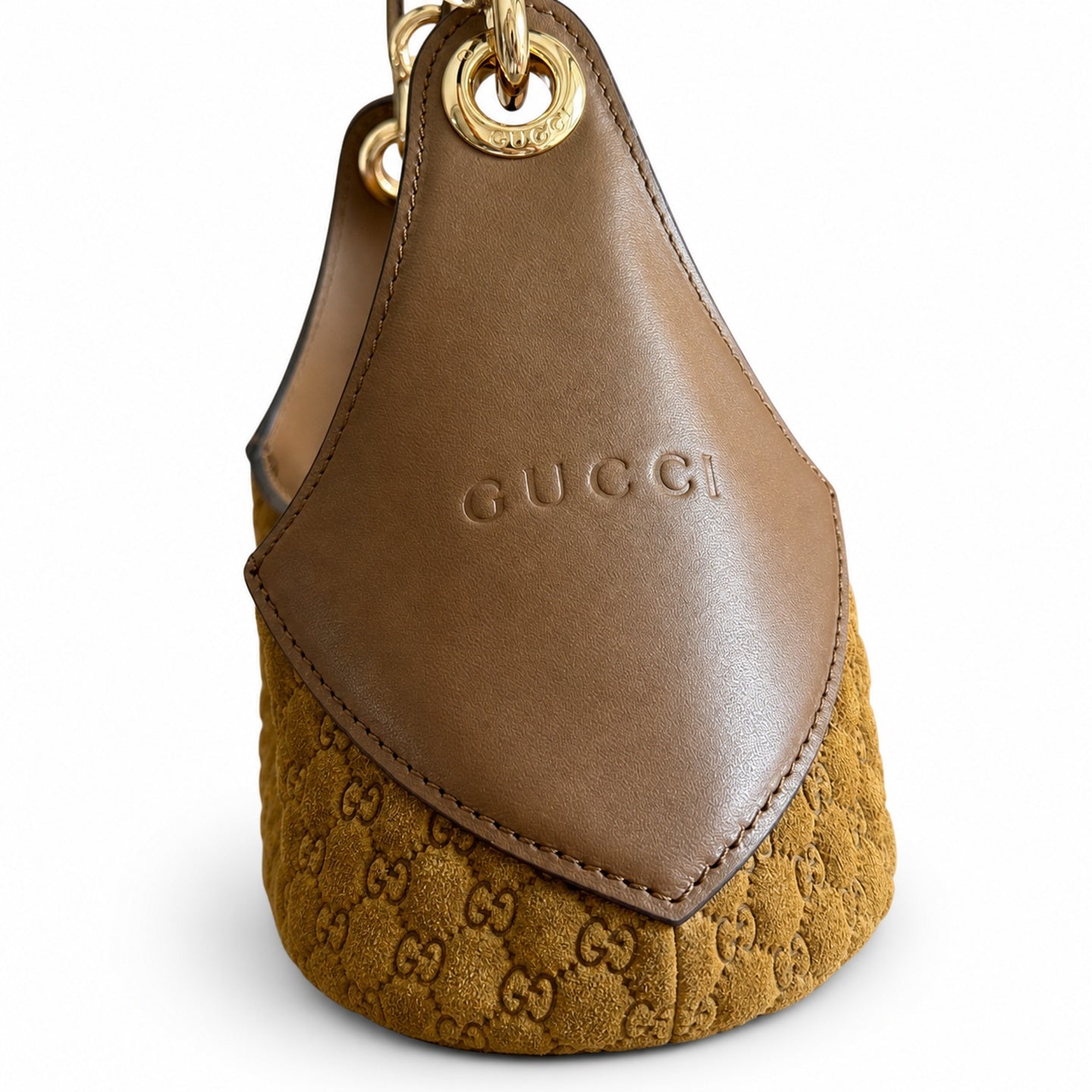 Gucci Suede Velvet Leather Brown Gold Bag