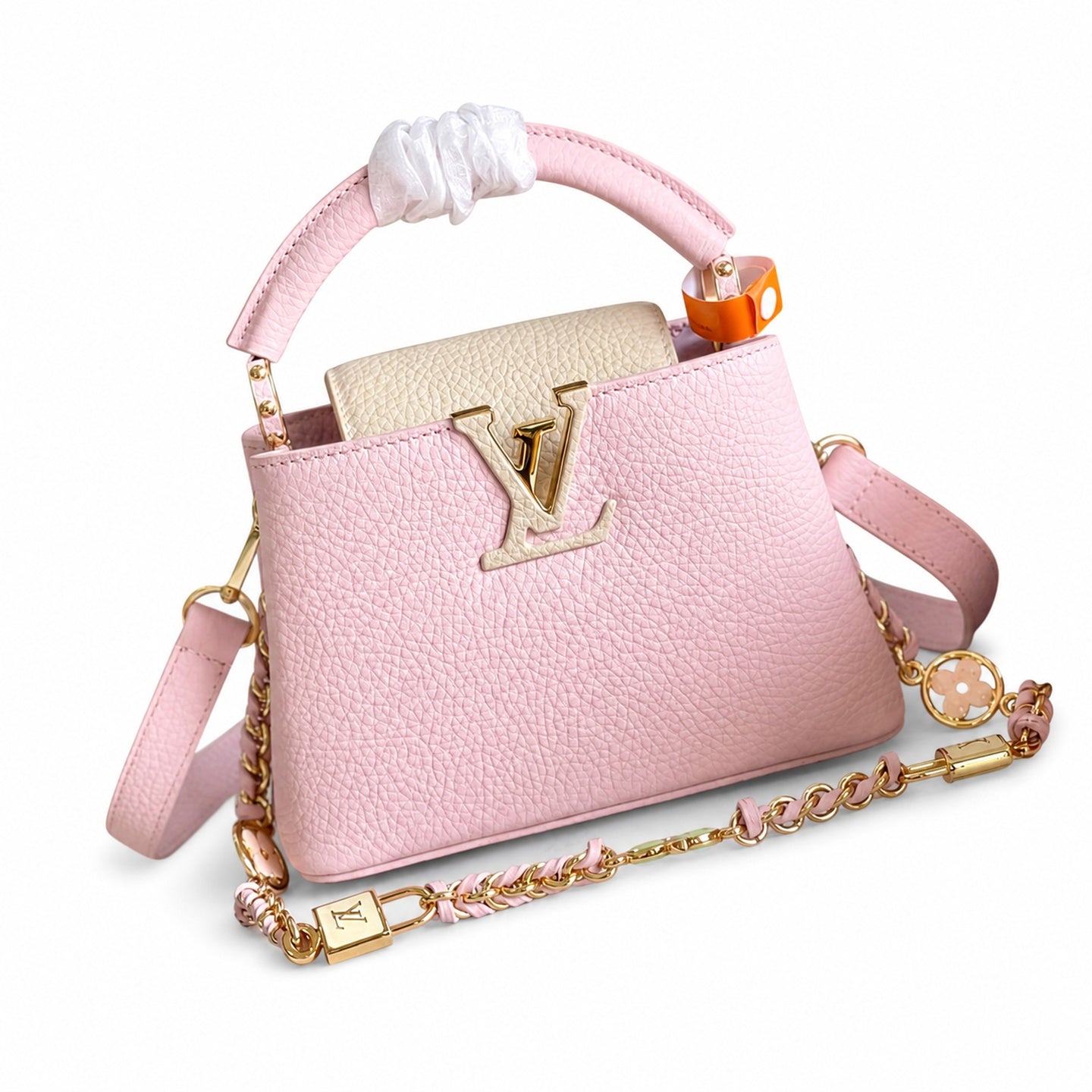 Louis Vuitton Capucines Mini Leather White Pink Gold Handbag