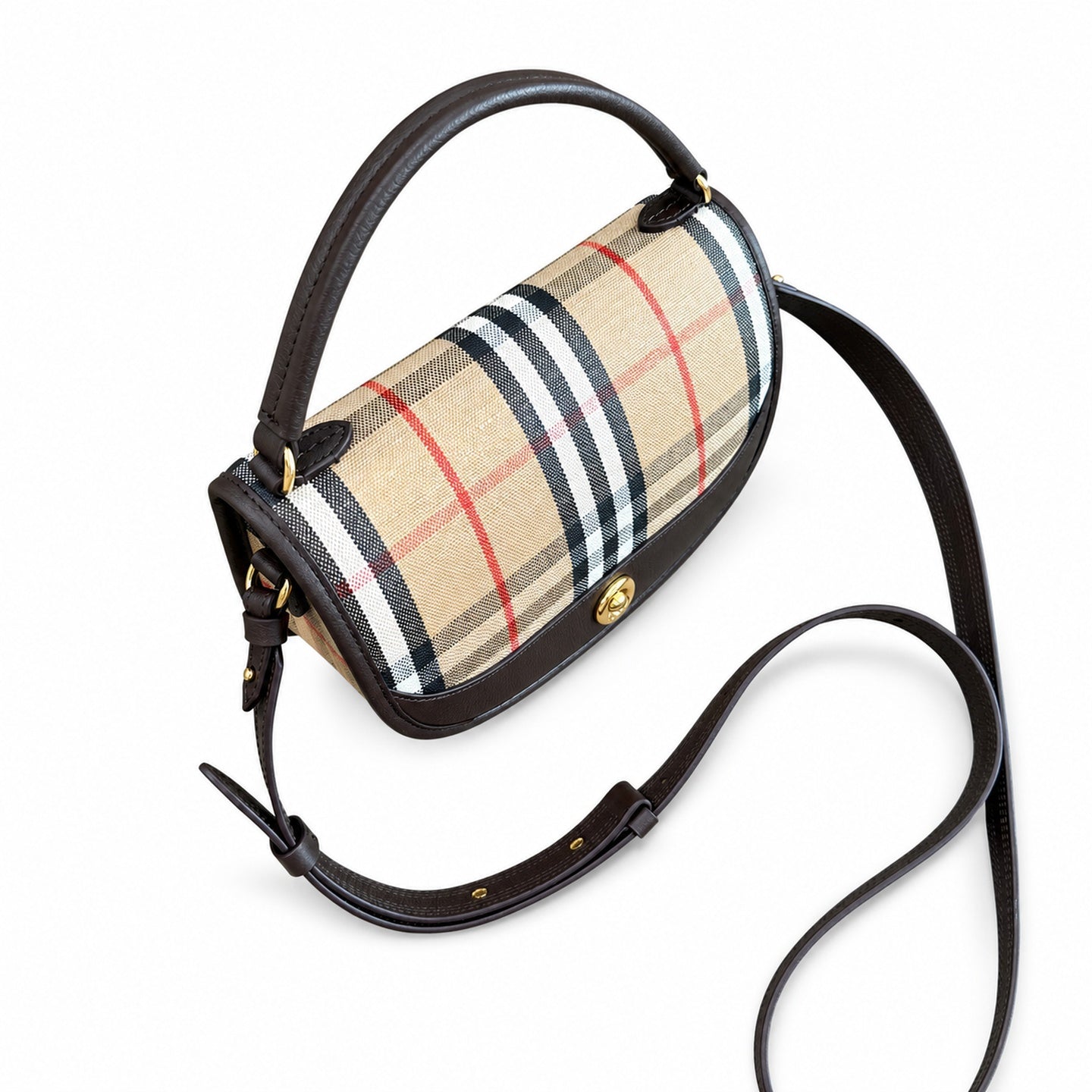 Burberry Highlands Cotton Leather Check Crossbody Bag
