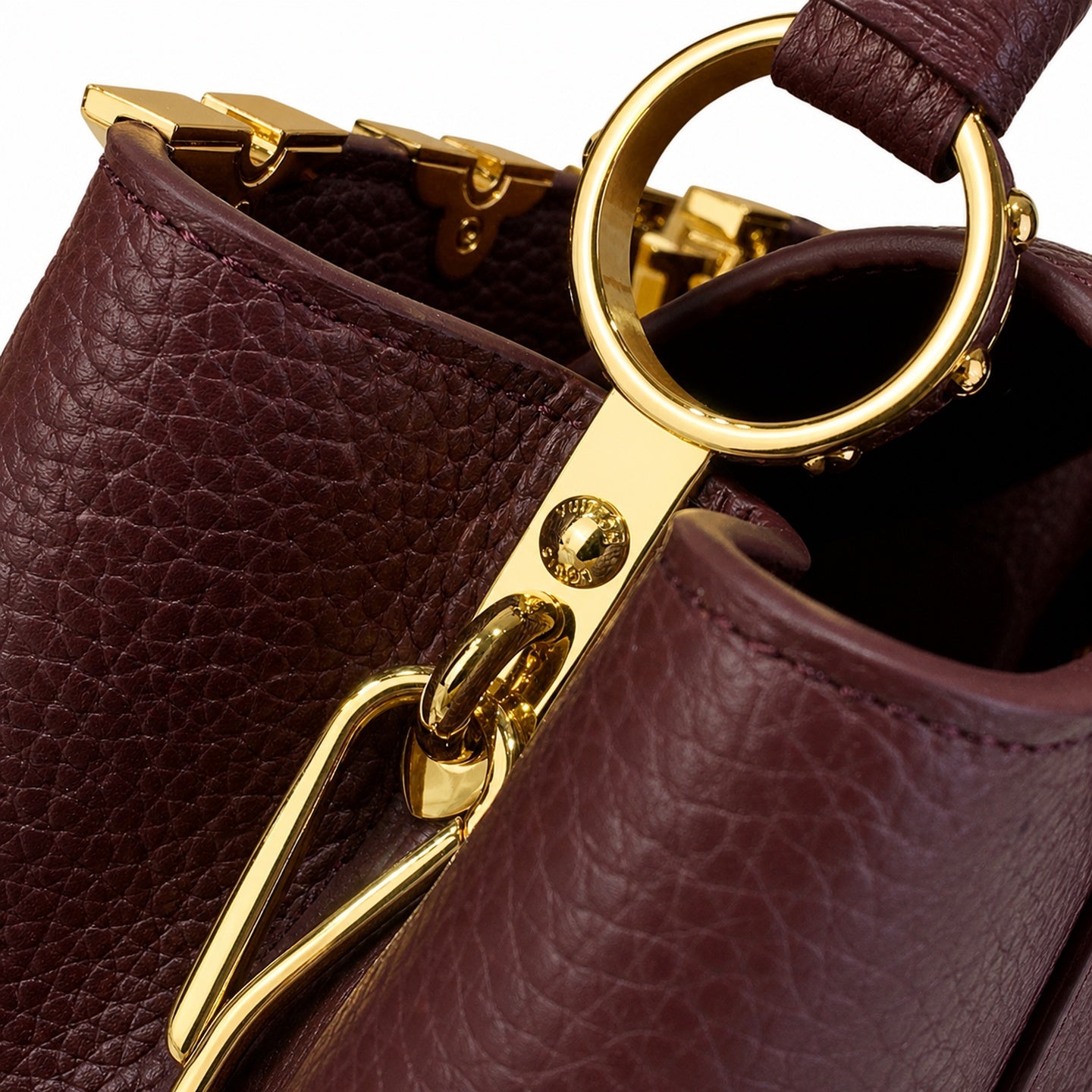 Louis Vuitton Capucines Leather White Gold Burgundy Handbag