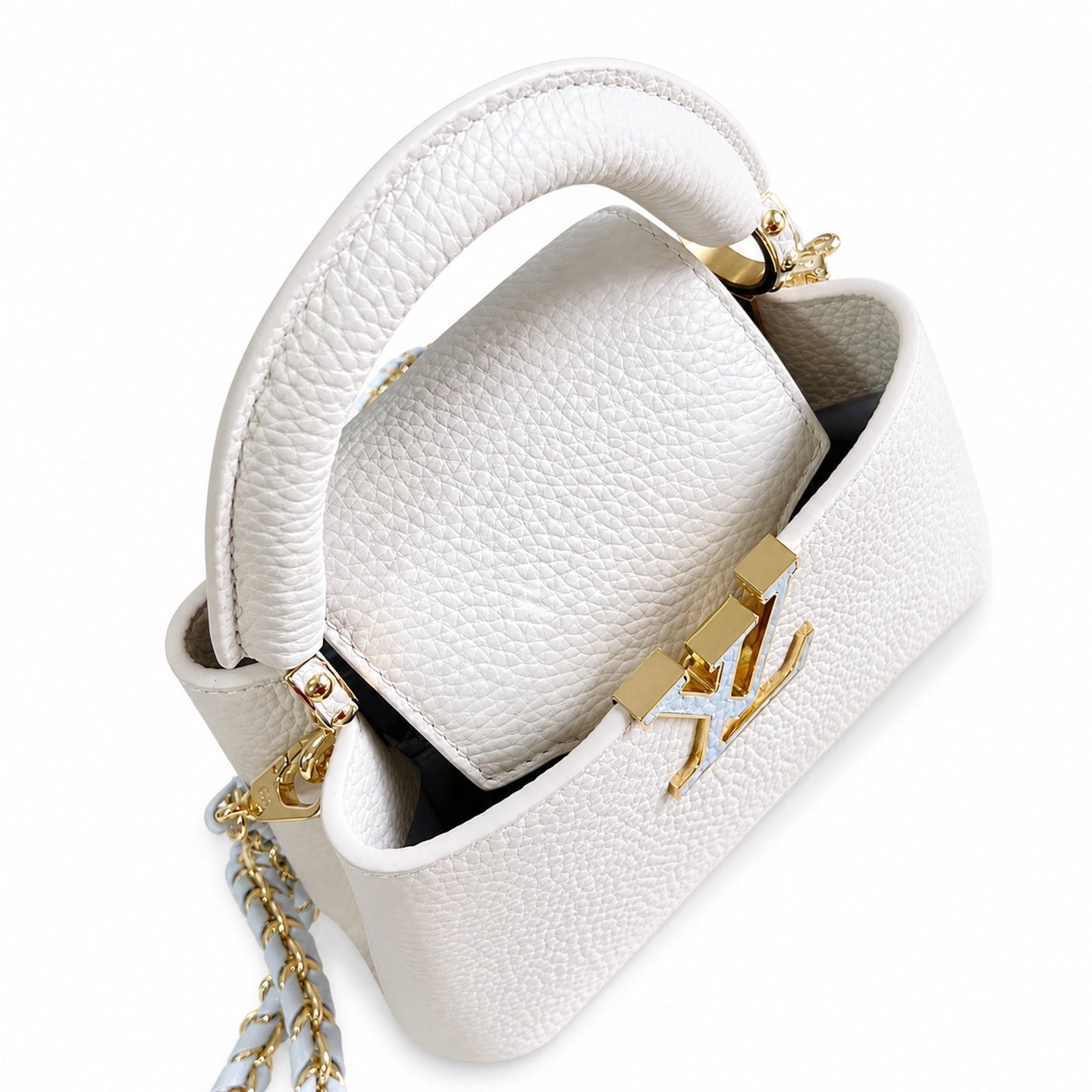 Louis Vuitton Capucines Mini Leather White Blue Handbag