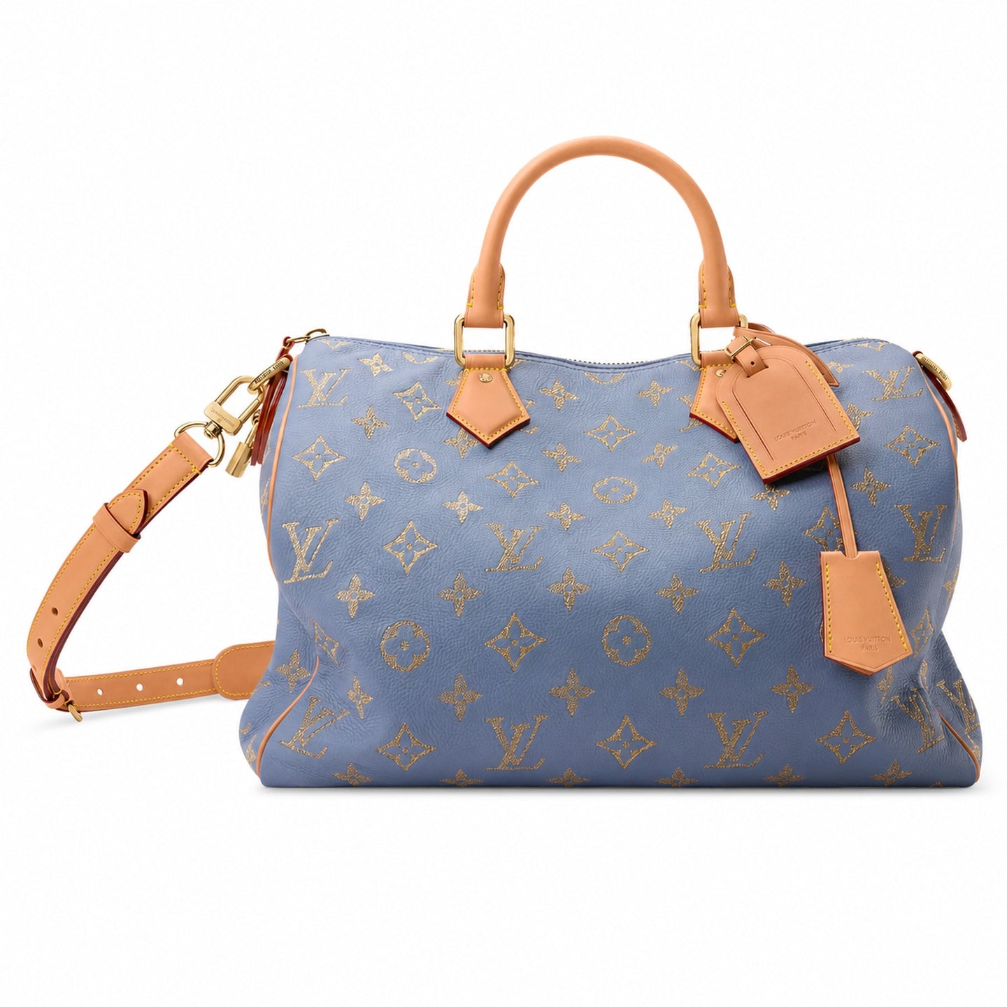 Louis Vuitton Speedy Bandouliere Embroidered Leather Gray Blue Gold Handbag