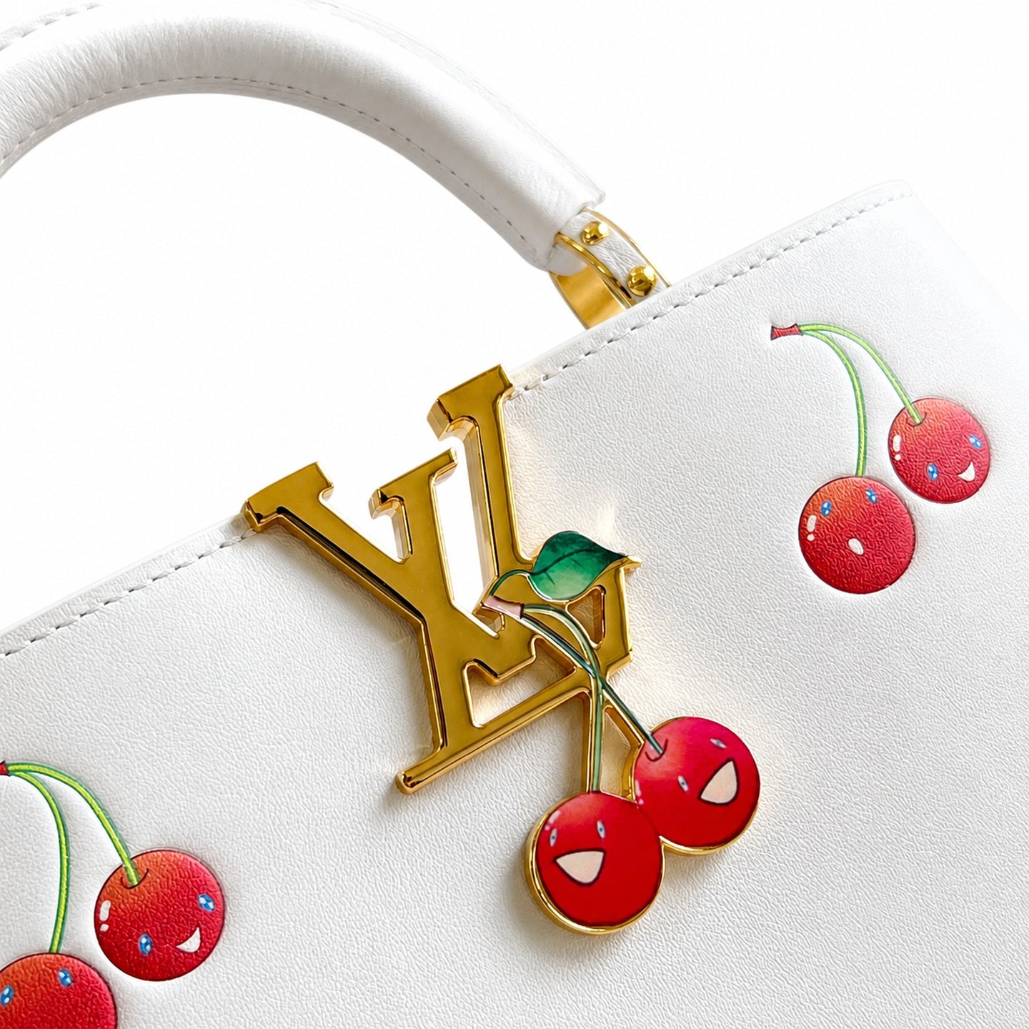Louis Vuitton Capucines Takashi Murakami Small Leather White Handbag