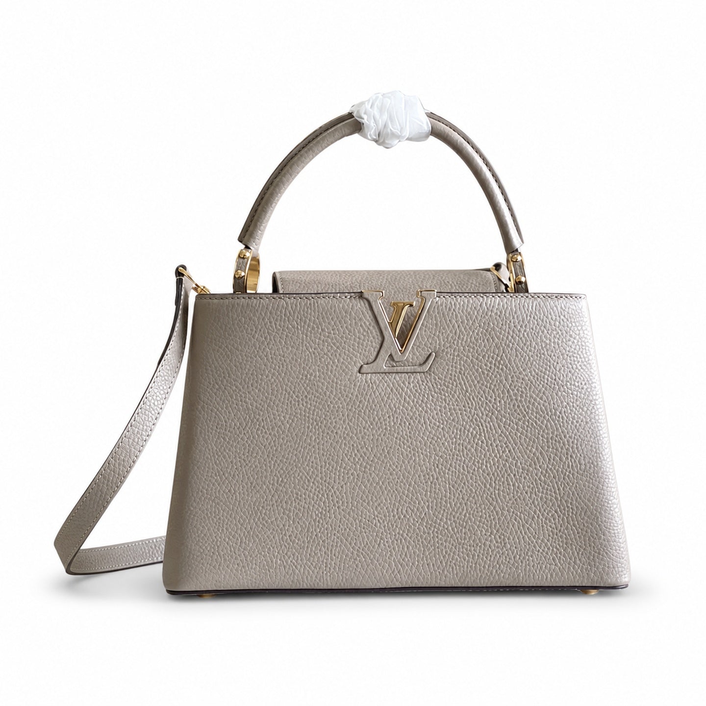 Louis Vuitton Capucines Medium Snakeskin Leather Gray Gold Handbag