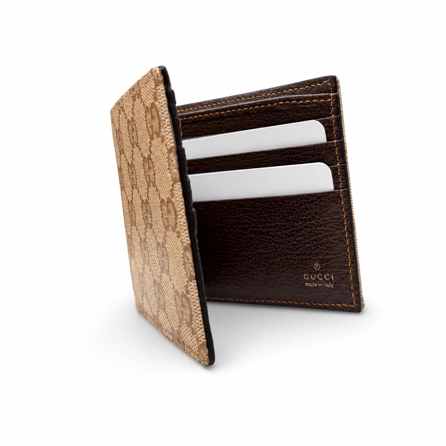 Gucci Canvas Leather Brown Gold Wallet