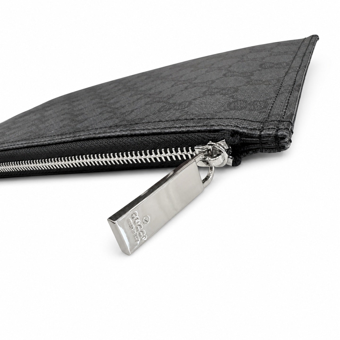 Gucci Small Canvas Leather Black Silver Clutch