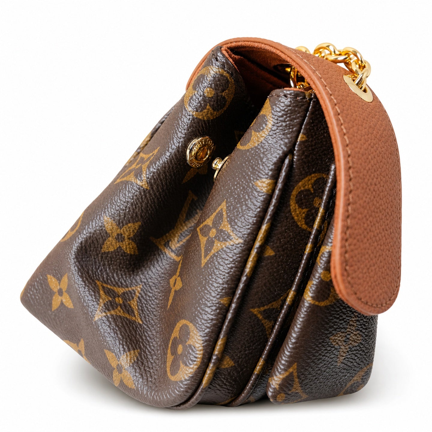 Louis Vuitton Canvas Leather Brown Gold Handbag