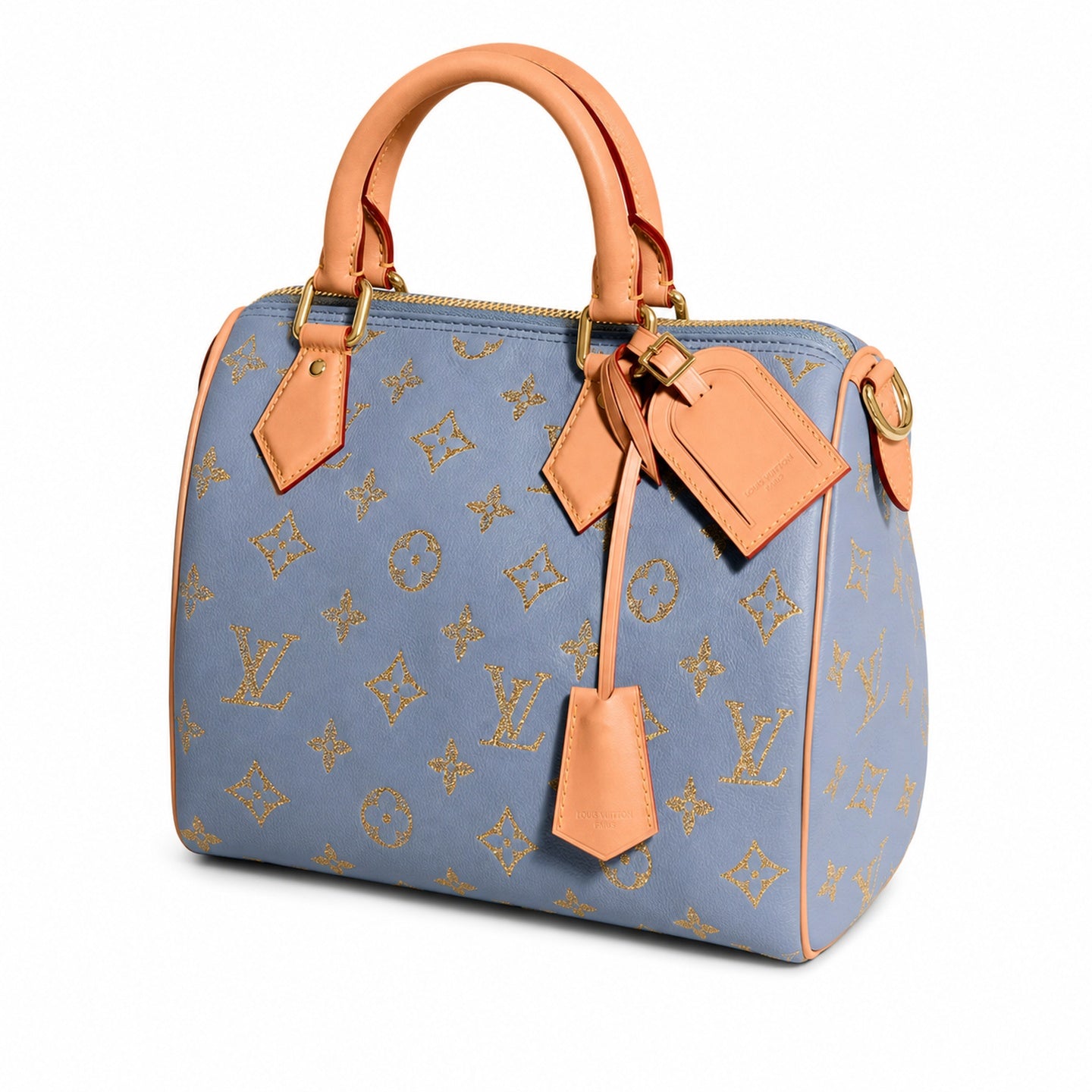 Louis Vuitton Speedy Bandouliere Embroidered Leather Gray Blue Gold Handbag