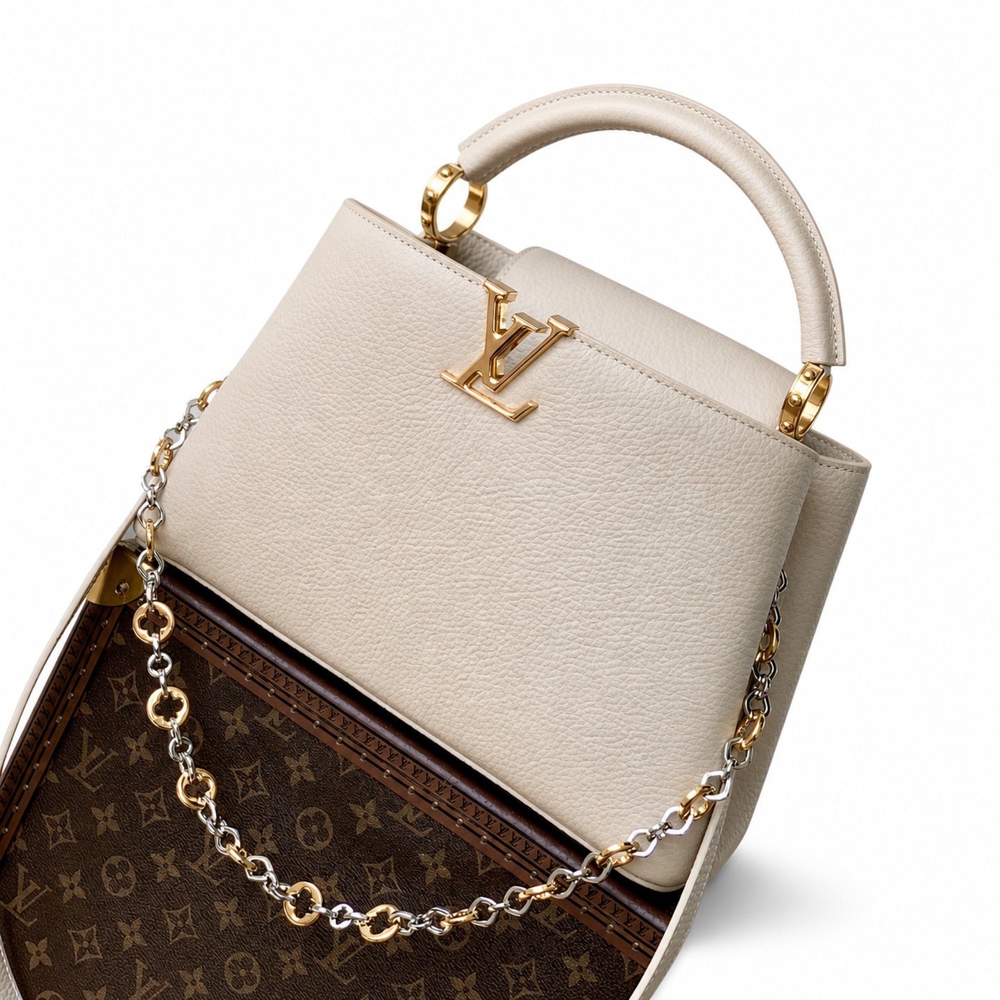 Louis Vuitton Capucines Medium Leather Gray Handbag