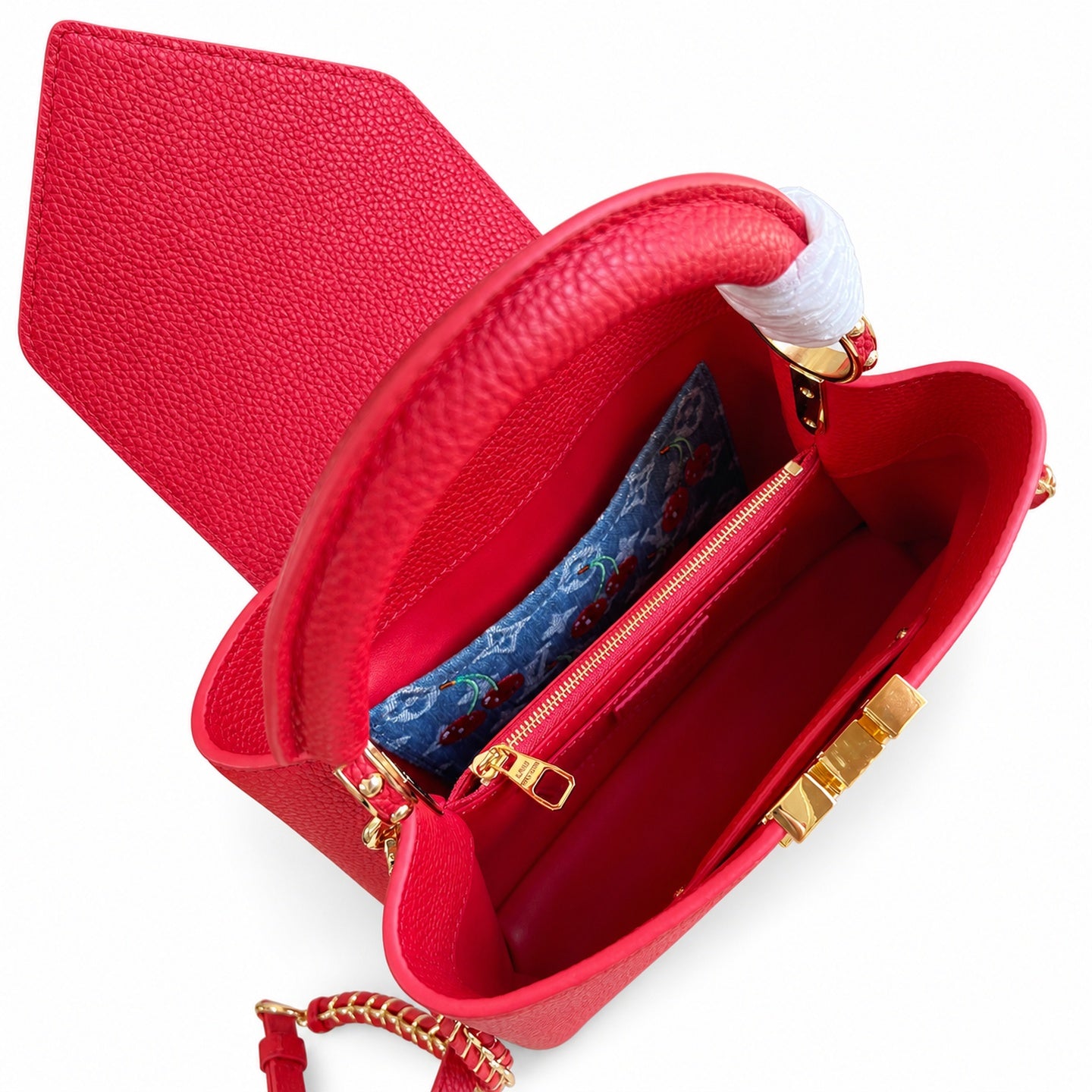 Louis Vuitton Capucines Takashi Murakami Small Denim Leather Red Gold Handbag