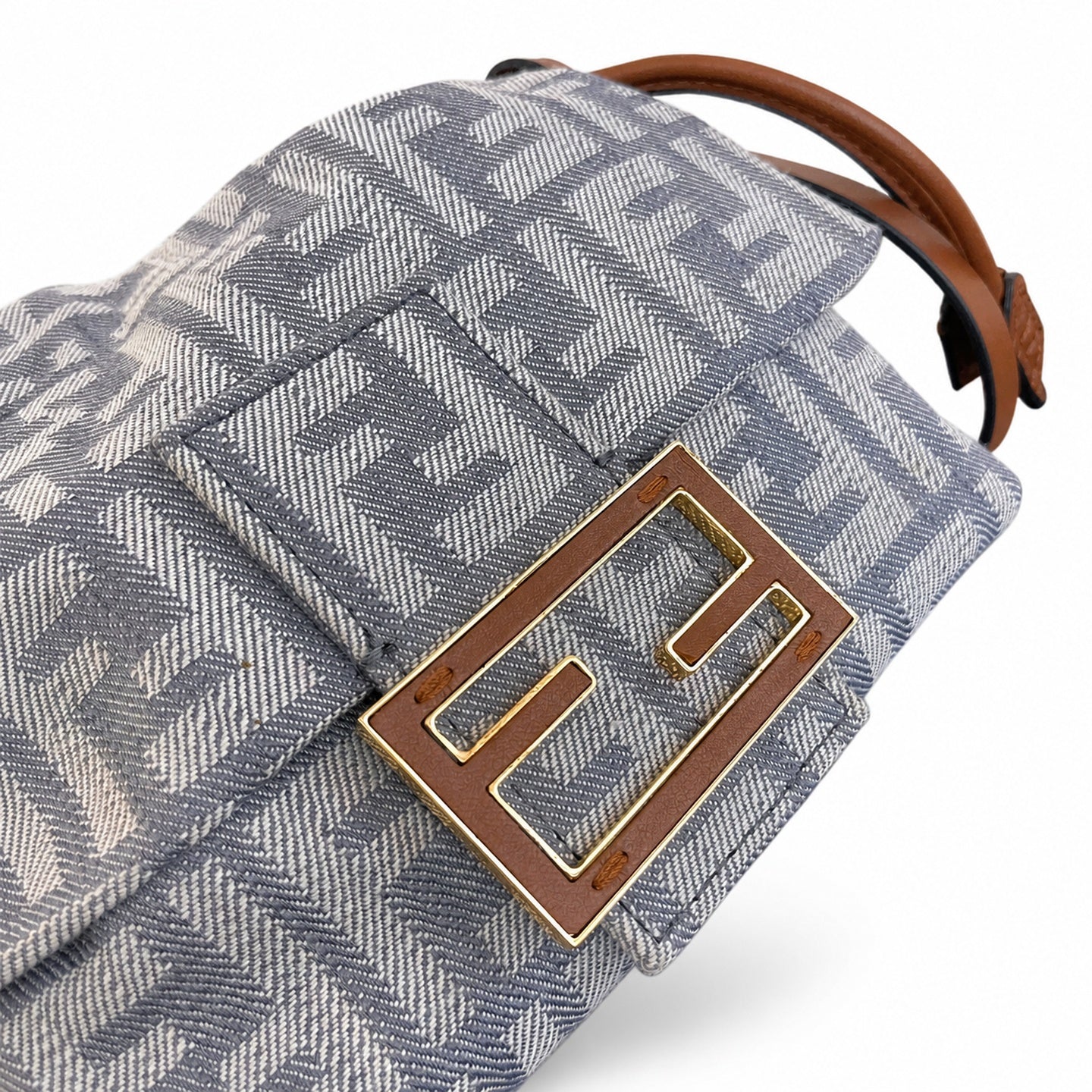 Fendi Baguette Small Embroidered Denim Leather Gray Brown Blue Bag