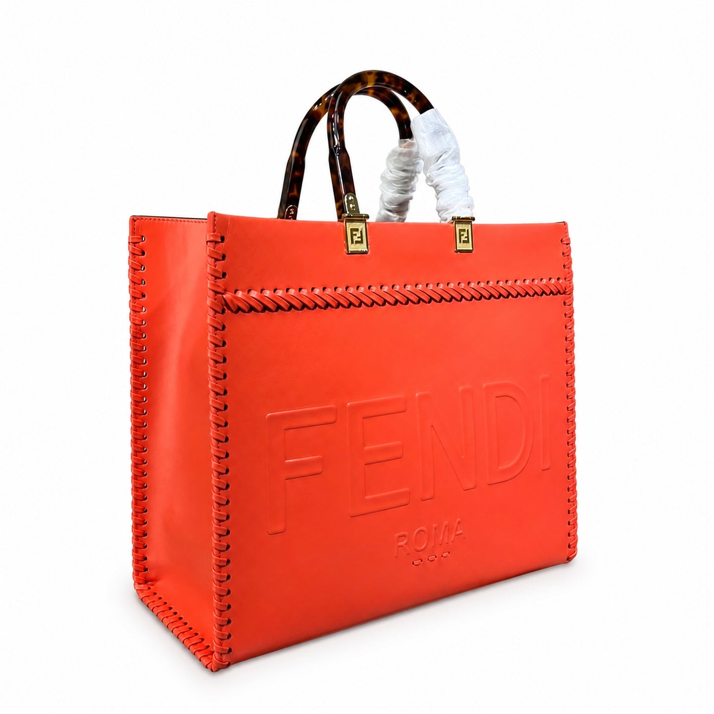 Fendi Sunshine Embroidered Leather Red Tote Bag