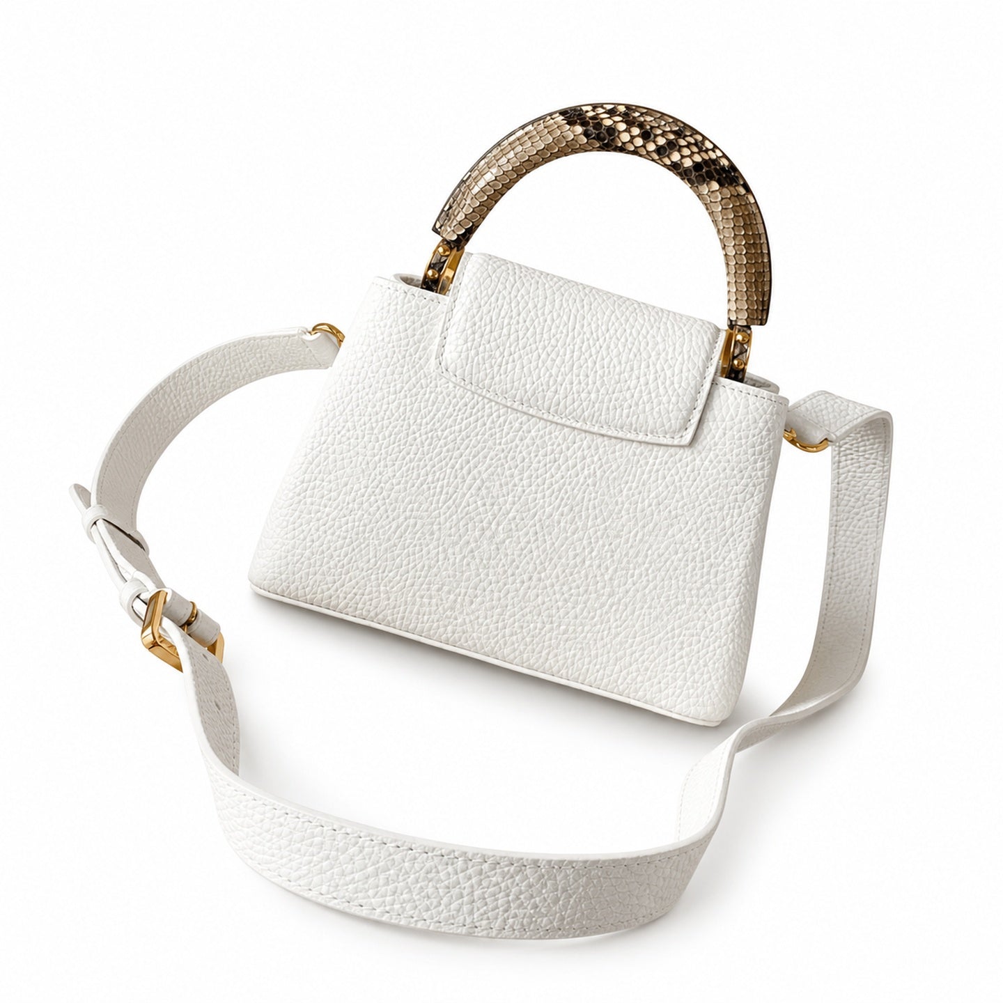 Louis Vuitton Capucines Mini Snakeskin Leather White Gold Handbag