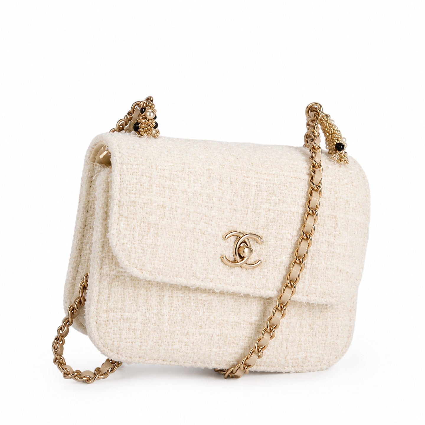 Chanel Small Tweed Black White Gold Handbag
