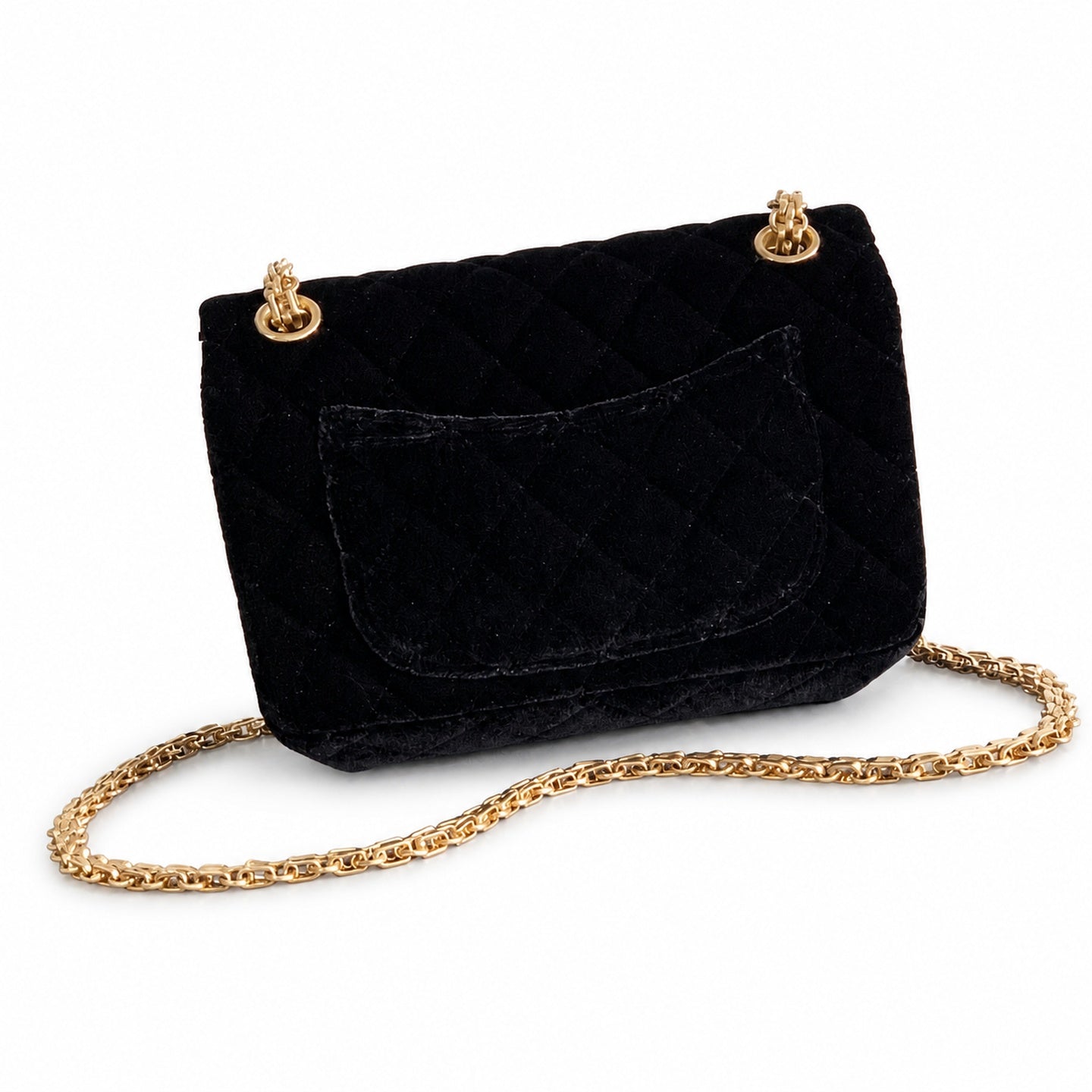 Chanel Mini Silk Velvet Tweed Leather Black Gold Charm