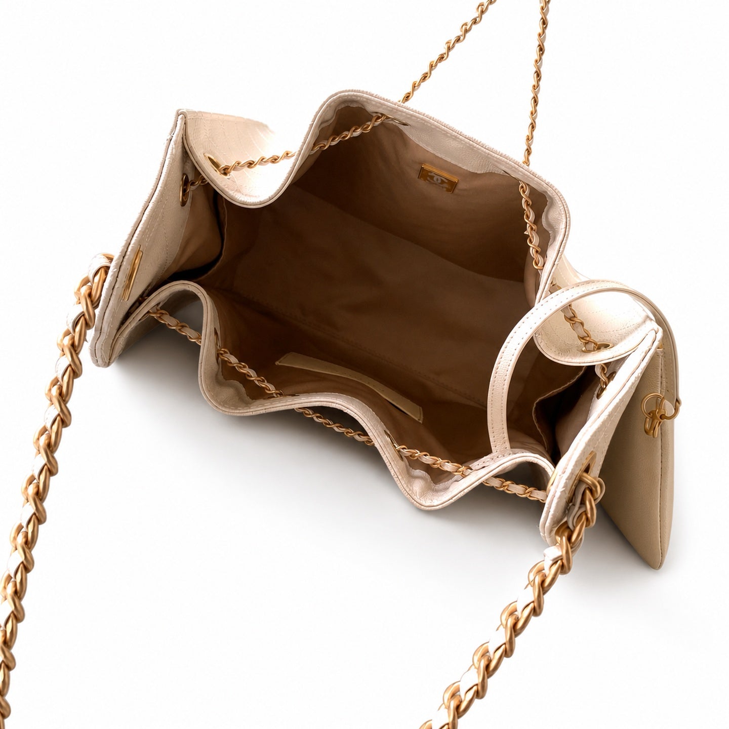 Chanel Medium Leather White Gold Shoulder Bag