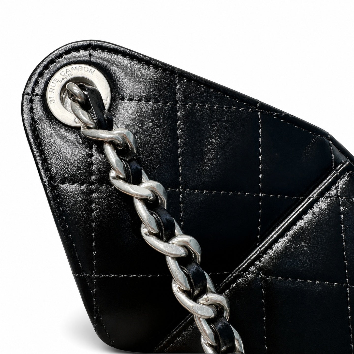 Chanel Small Leather Black White Gold Bag
