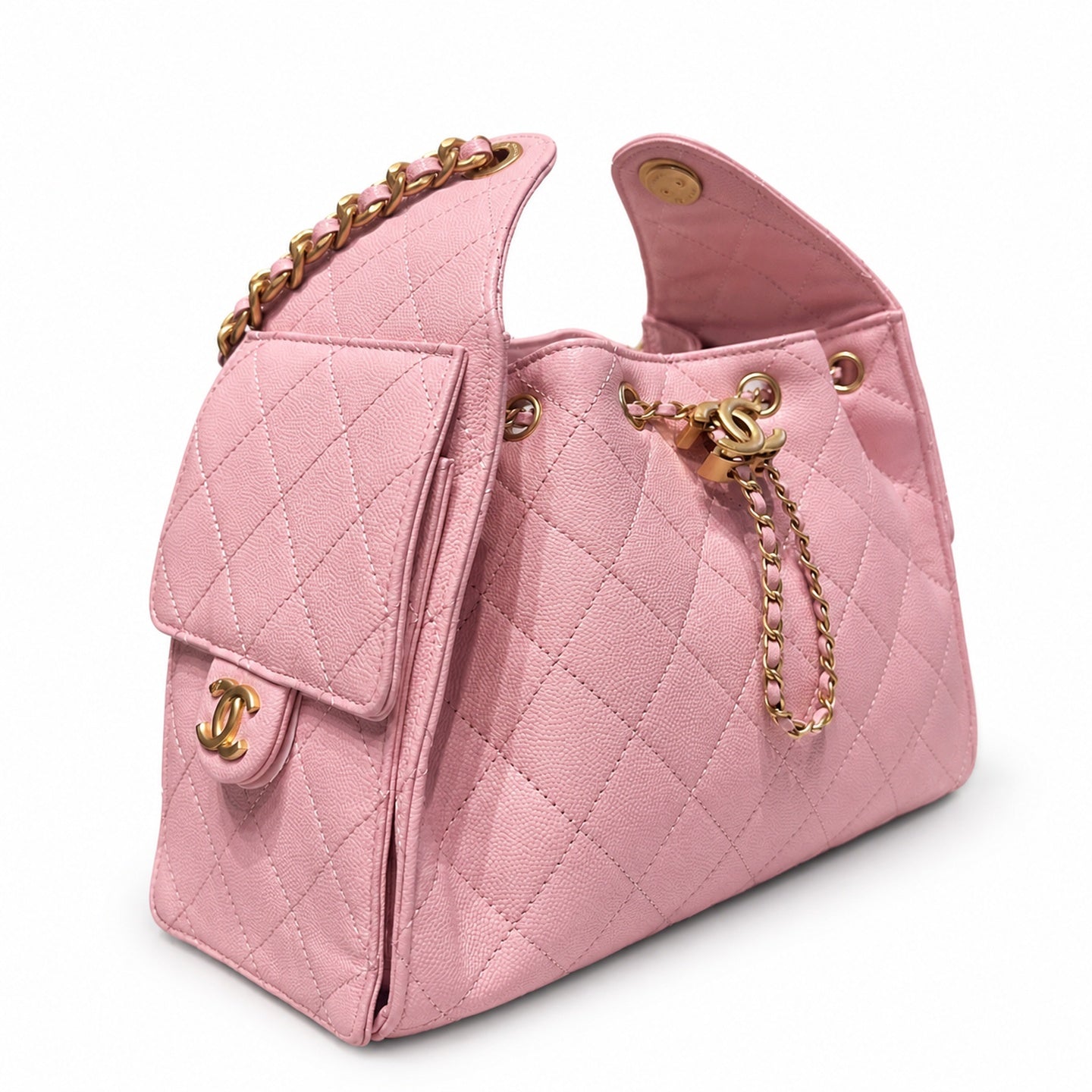 Chanel Small Leather Black Pink Gold Bag