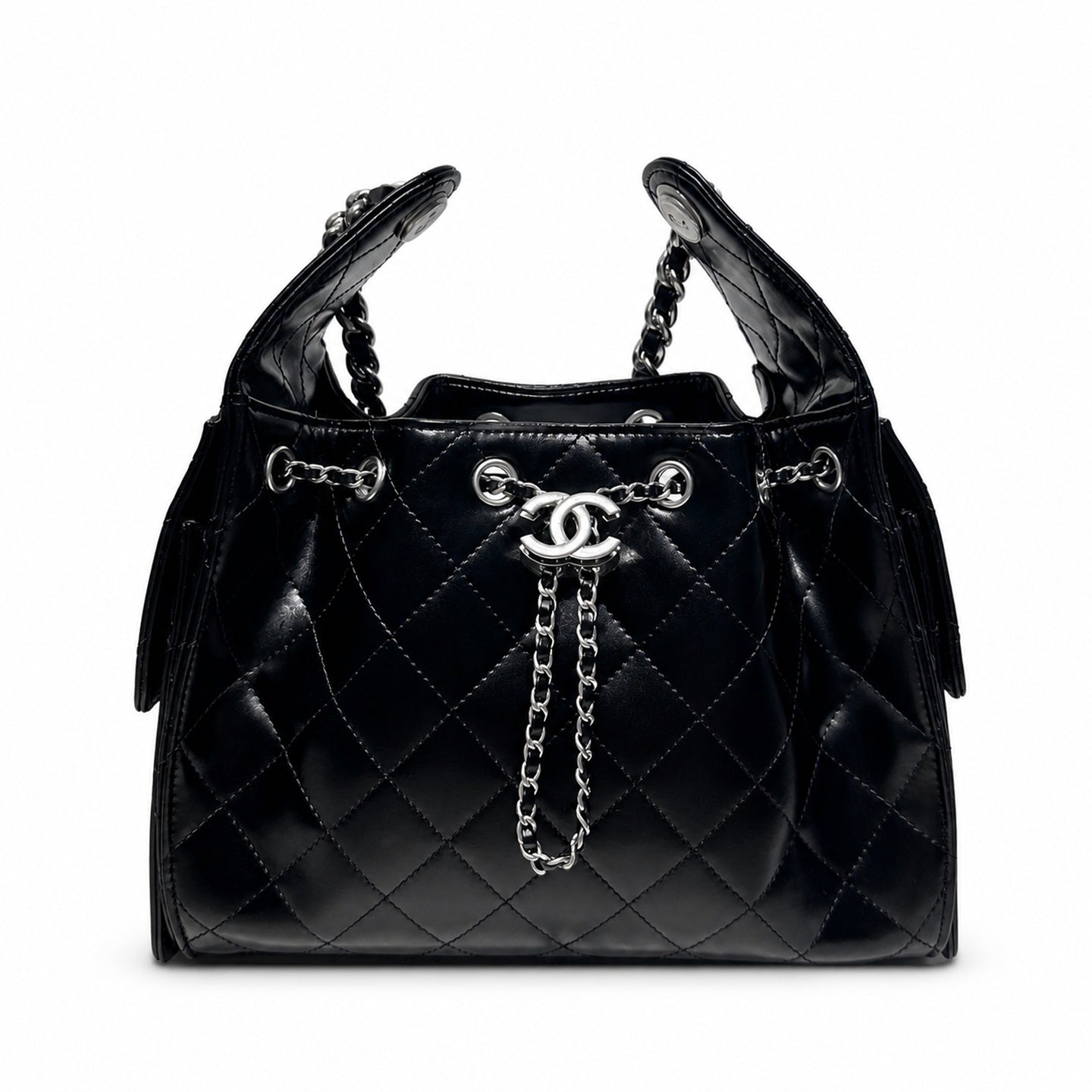 Chanel Small Leather Black White Gold Bag