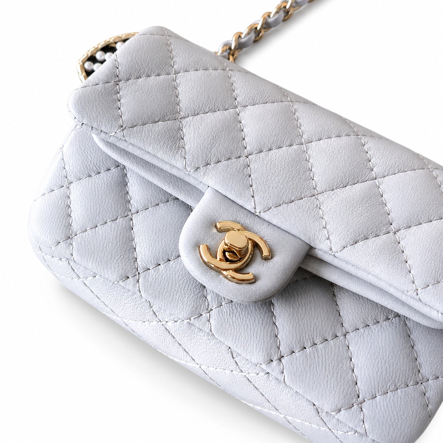 Chanel Mini Leather White Gray Red Blue Pink Gold Charm