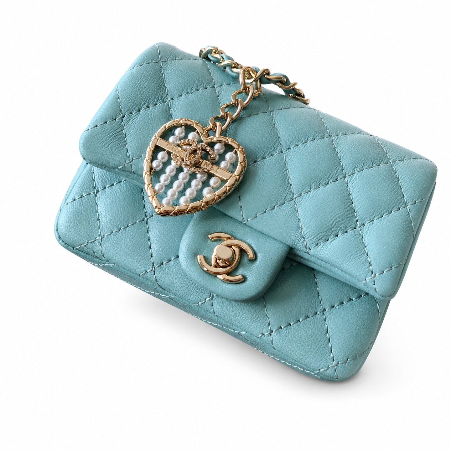 Chanel Mini Leather White Red Blue Pink Gold Charm