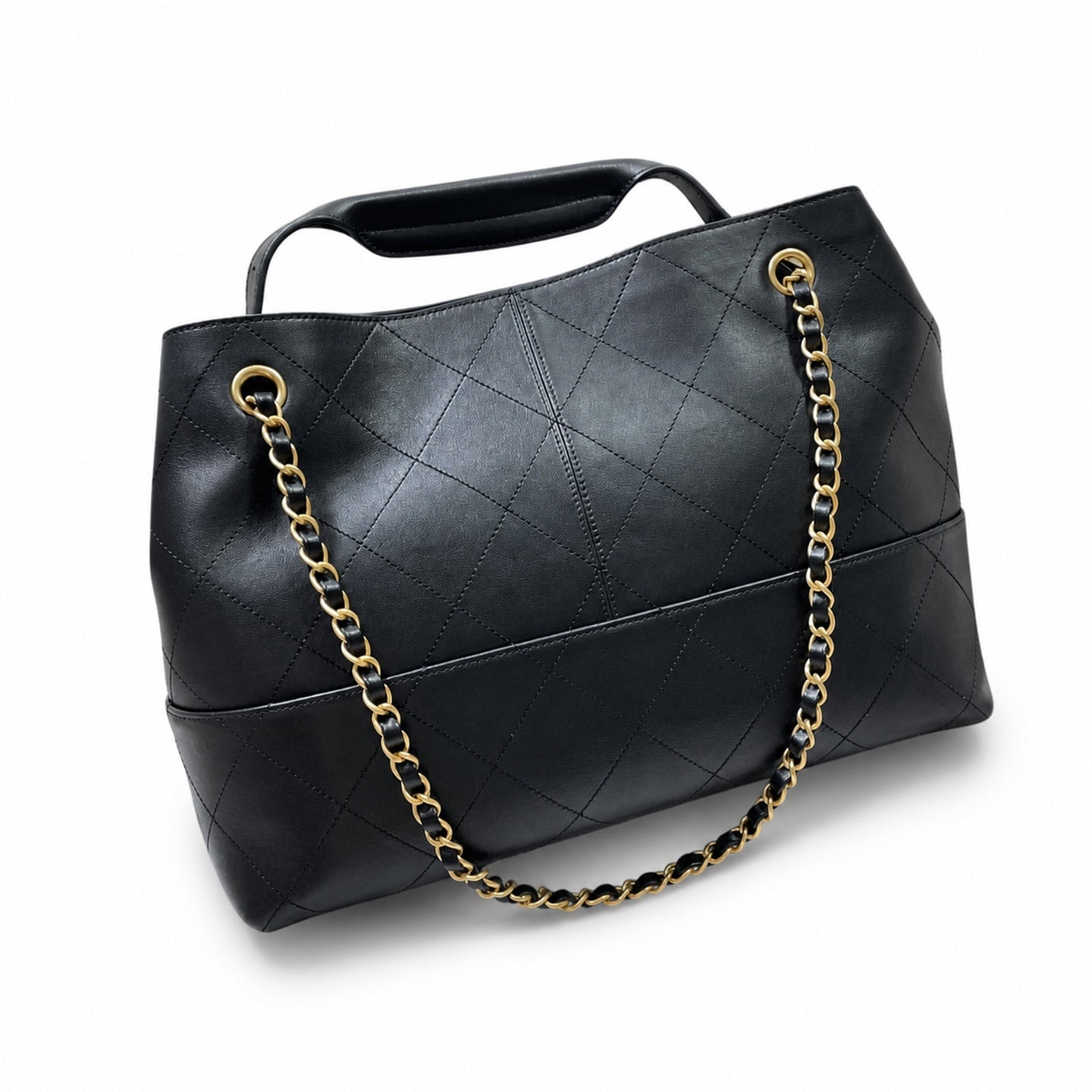 Chanel Suede Leather Black Gold Tote Bag