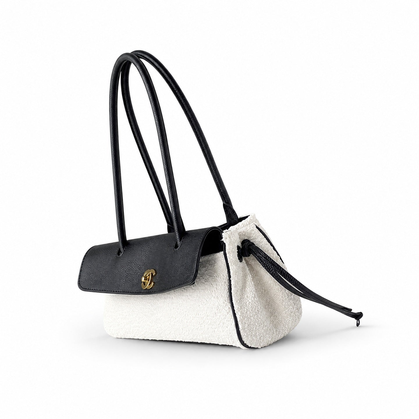 Chanel Large Wool Leather Black White Gold Tote Bag