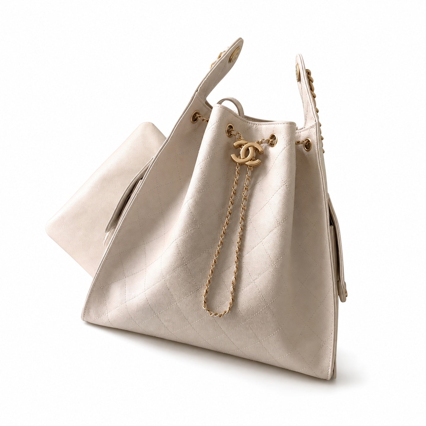 Chanel Medium Leather White Gold Shoulder Bag
