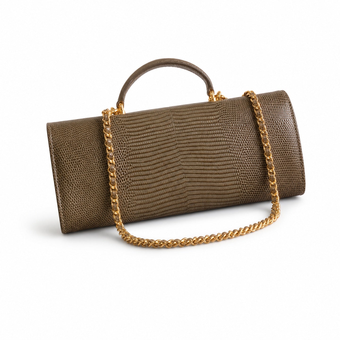 Chanel Leather Gray Khaki Gold Handbag