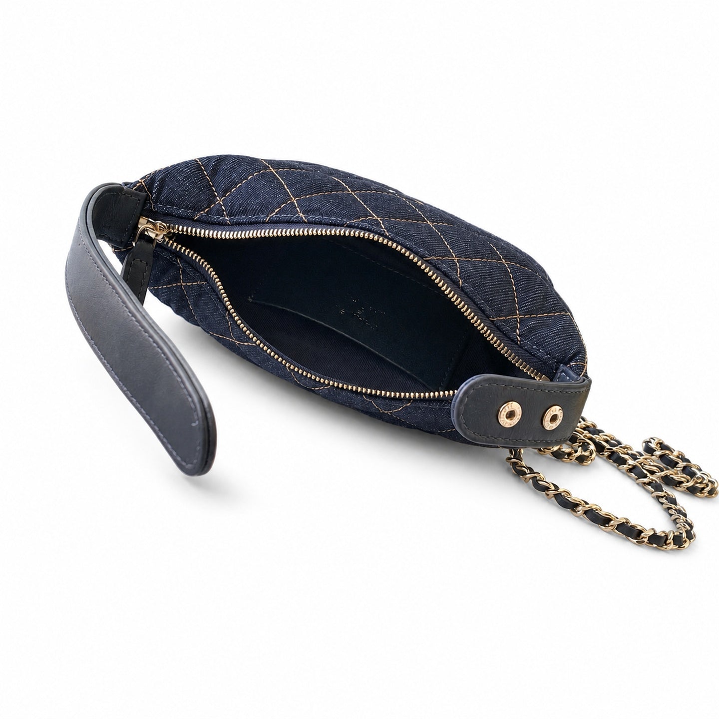 Chanel Small Denim Leather Black Gold Bag
