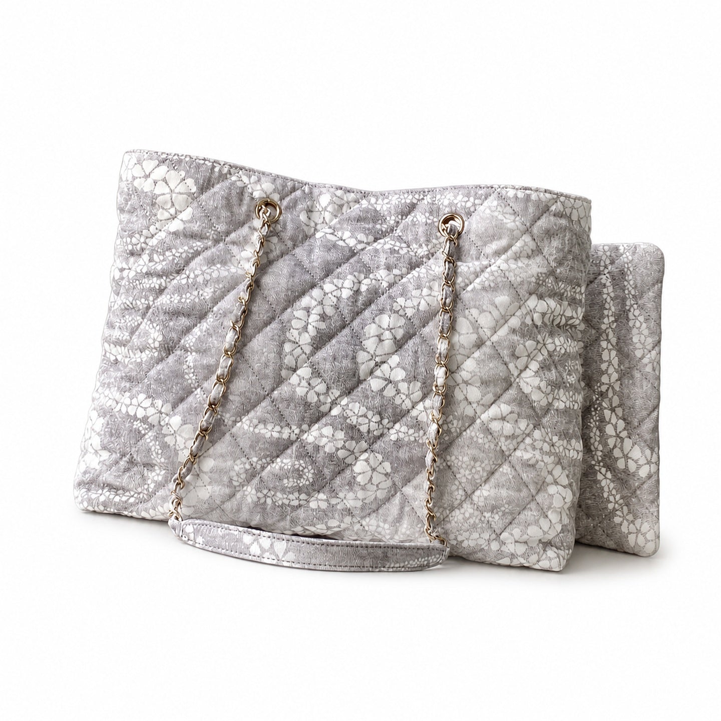 Chanel Denim White Gray Gold Bag