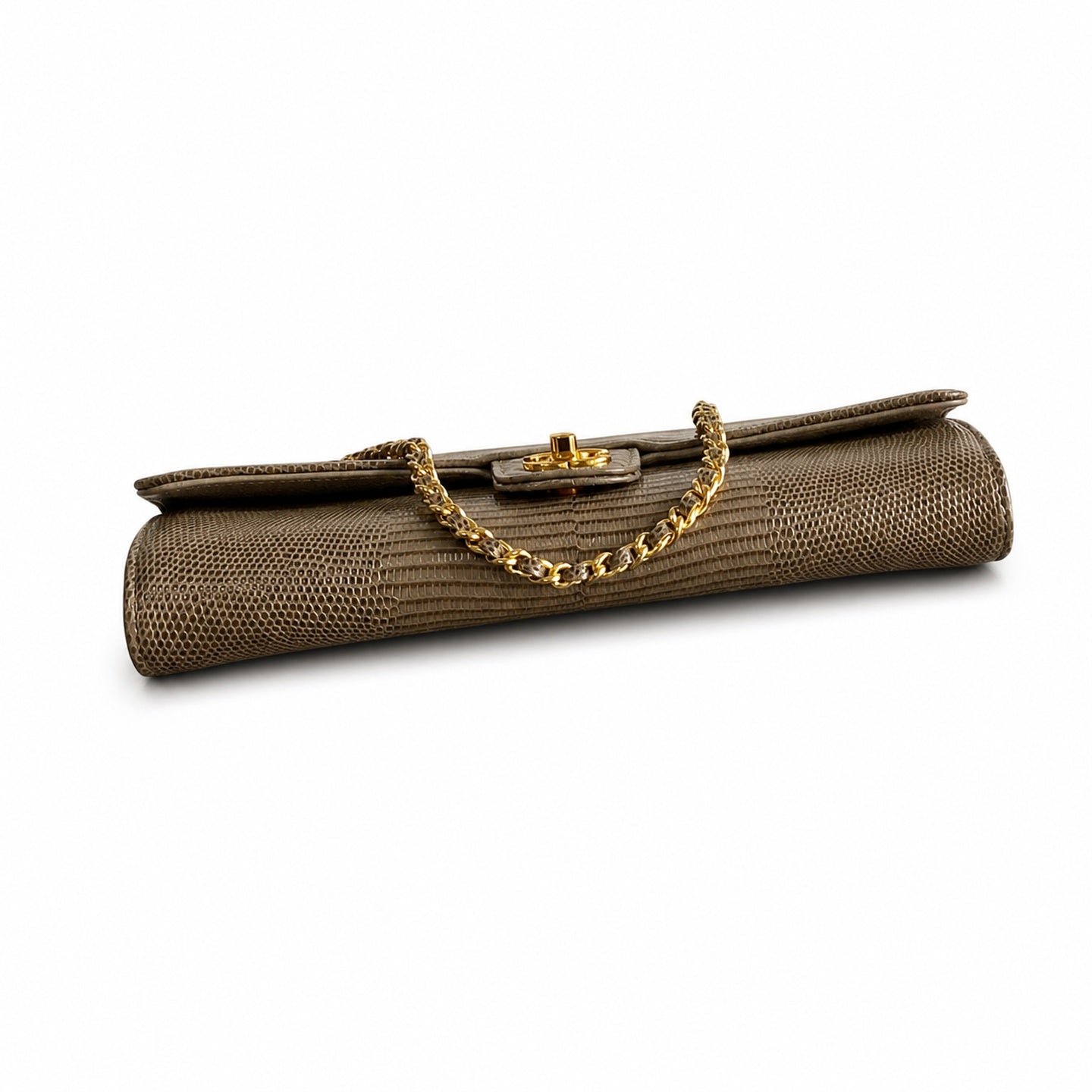 Chanel Leather Gray Khaki Gold Handbag