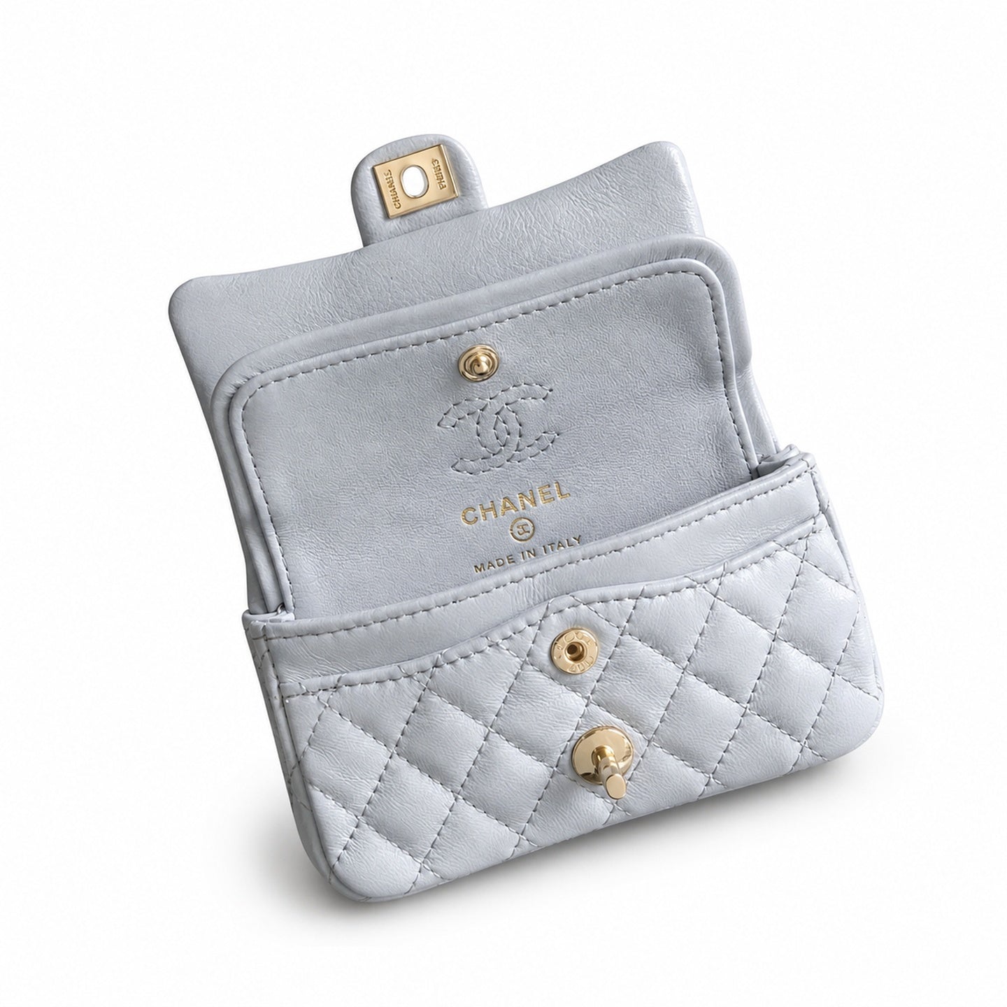 Chanel Mini Leather White Gray Red Blue Pink Gold Charm