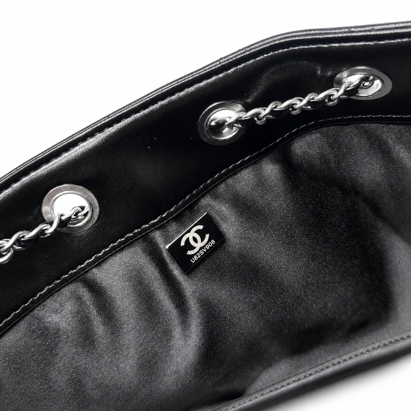 Chanel Small Leather Black White Gold Bag