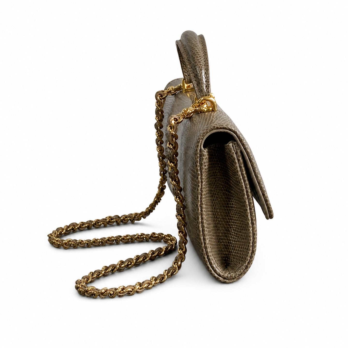 Chanel Leather Gray Khaki Gold Handbag