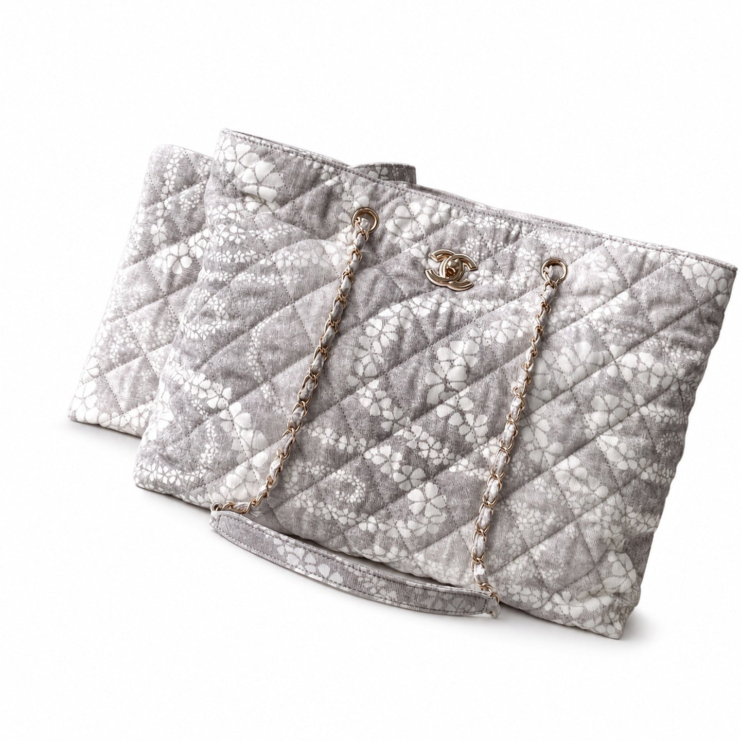 Chanel Denim White Gray Gold Bag