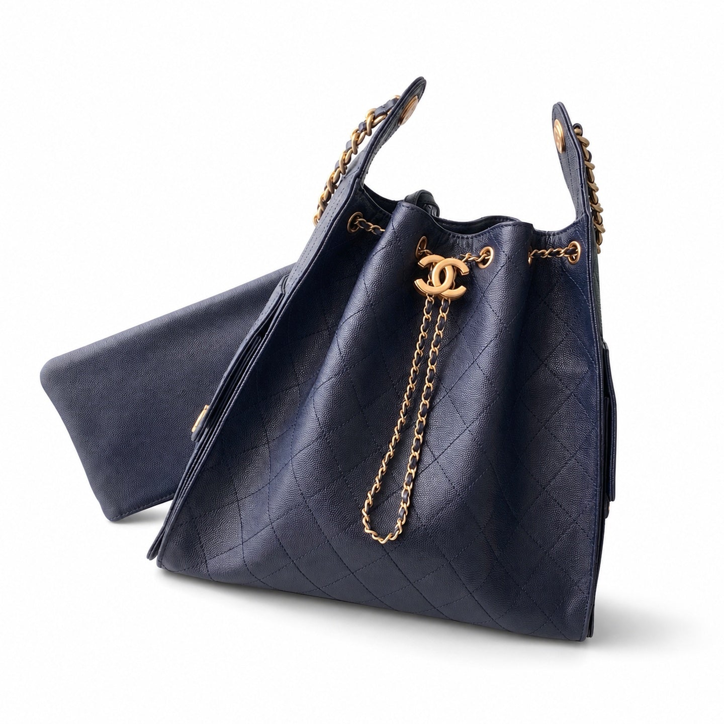 Chanel Medium Leather Black Blue Gold Bag