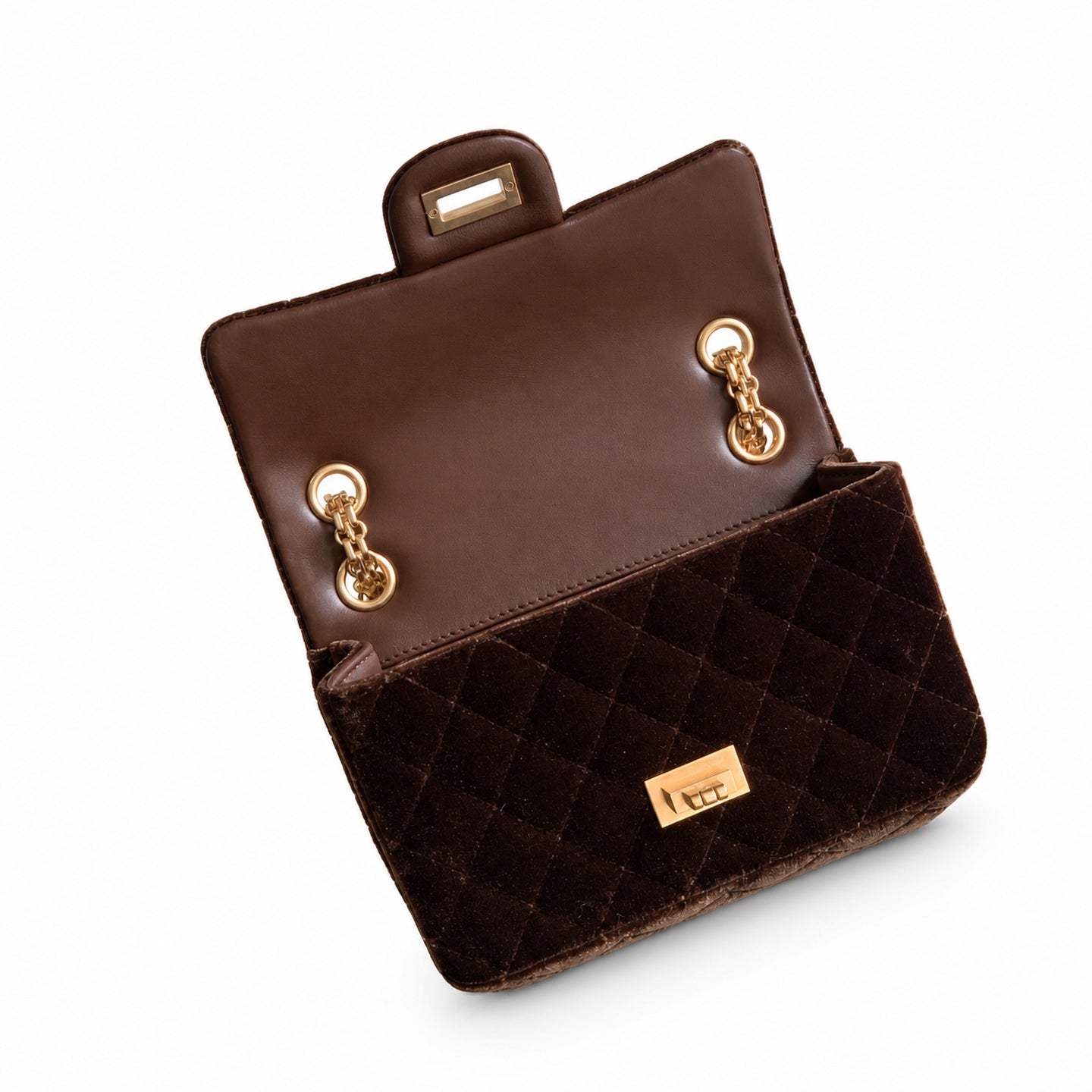 Chanel Mini Silk Velvet Tweed Leather Black Brown Gold Charm