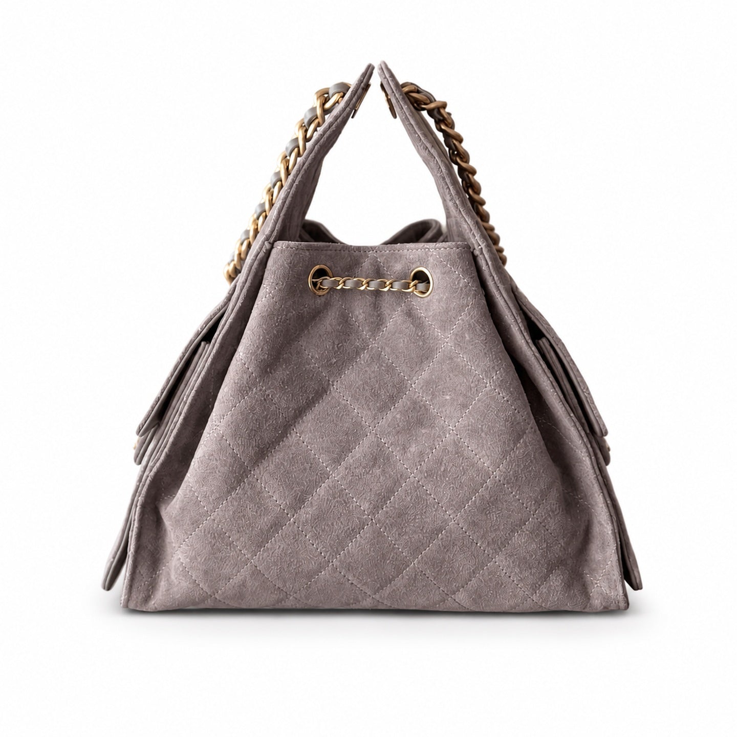 Chanel Small Suede Leather Black Gold Shopping Bag