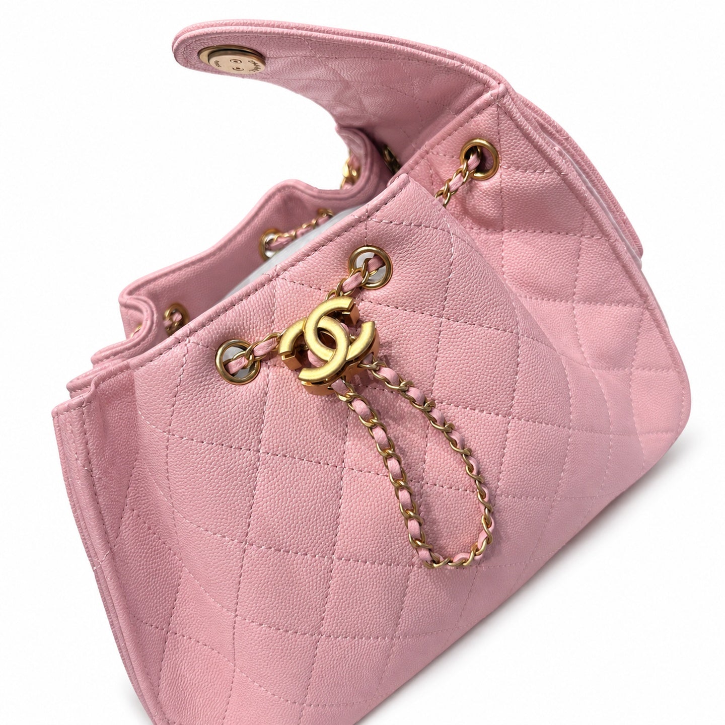 Chanel Small Leather Black Pink Gold Bag