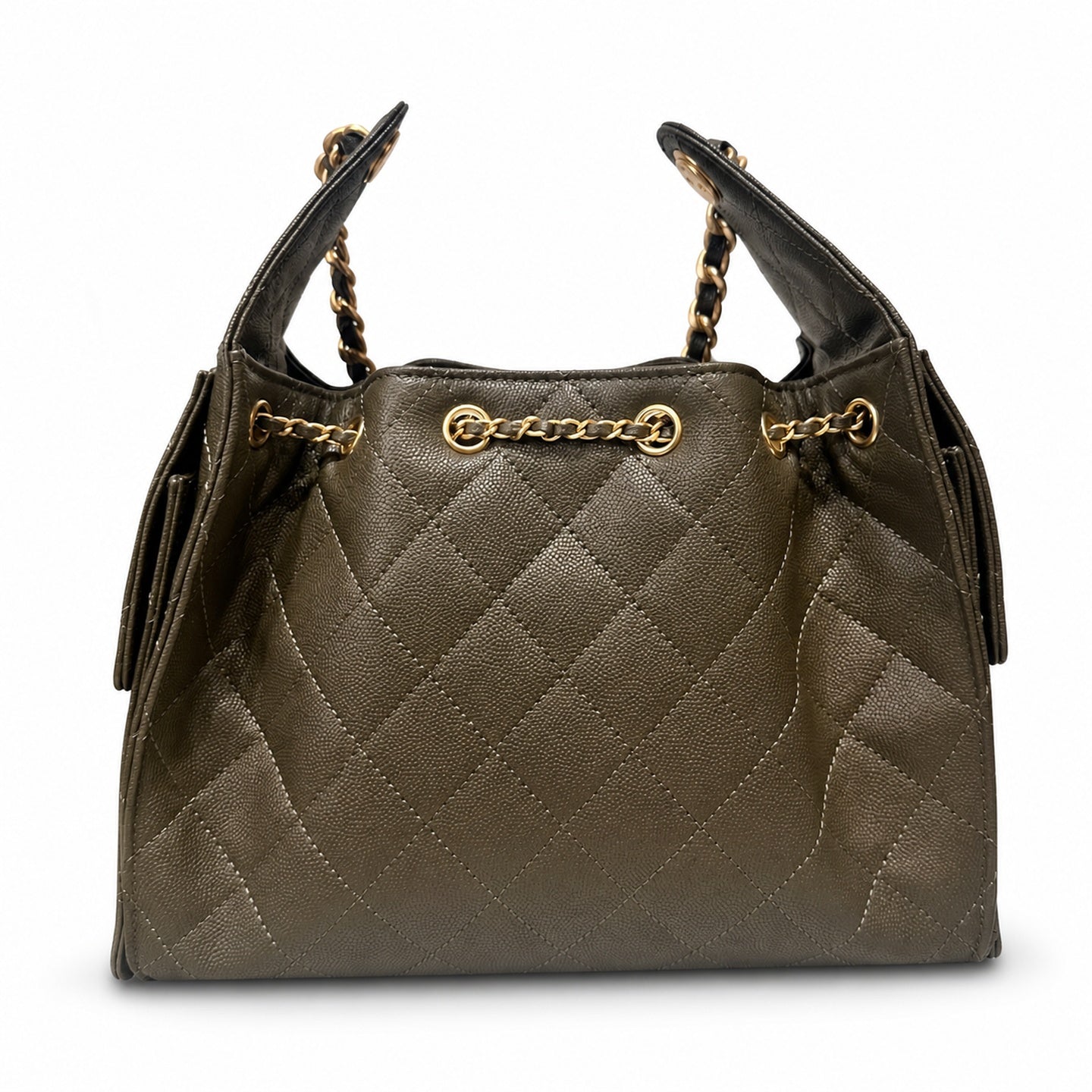 Chanel Small Leather Black Green Gold Bag