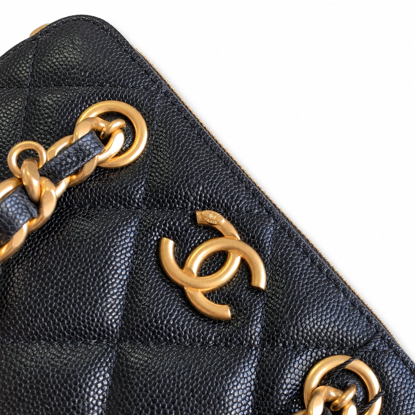Chanel Small Wool Leather Black Gold Bag