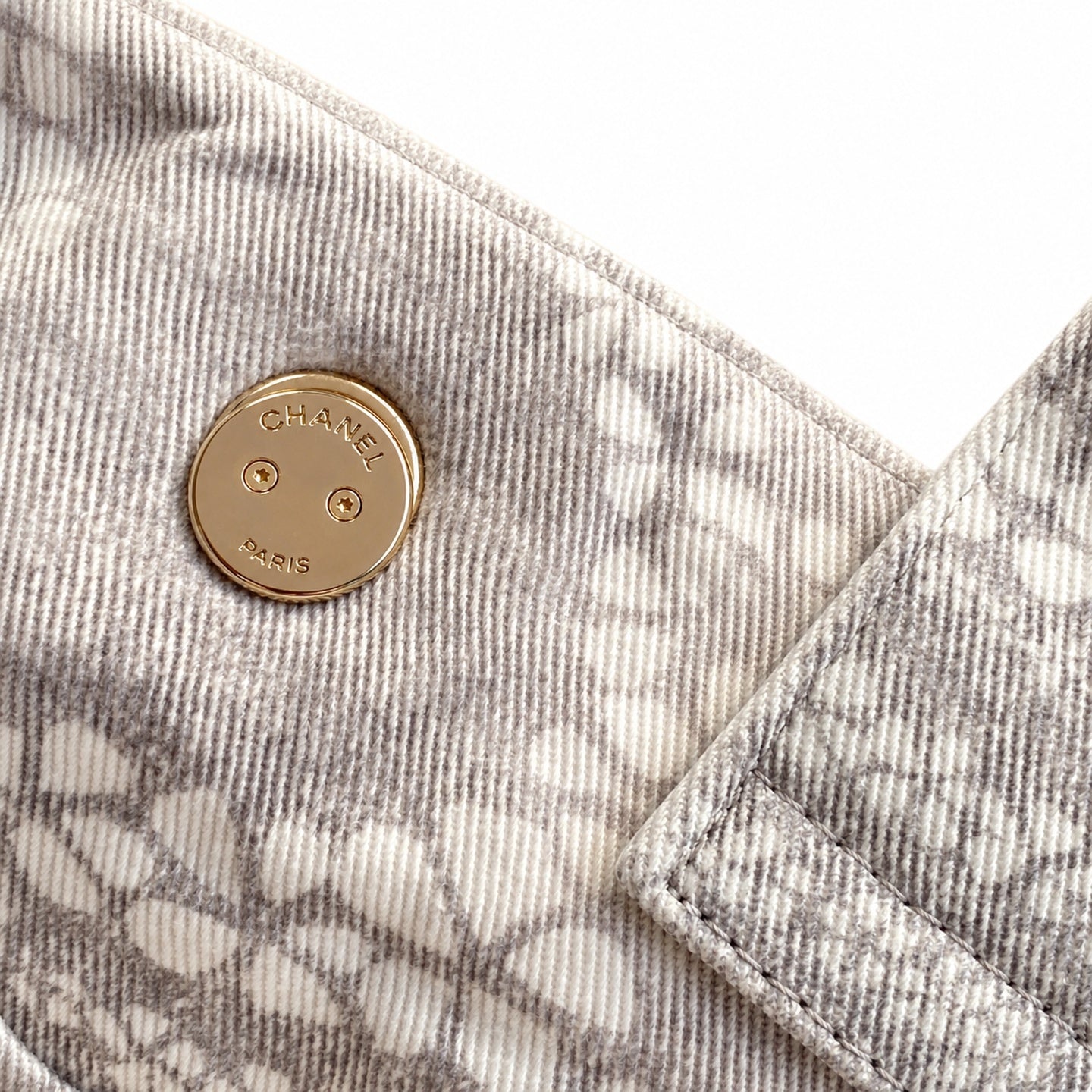 Chanel Denim White Gray Gold Bag