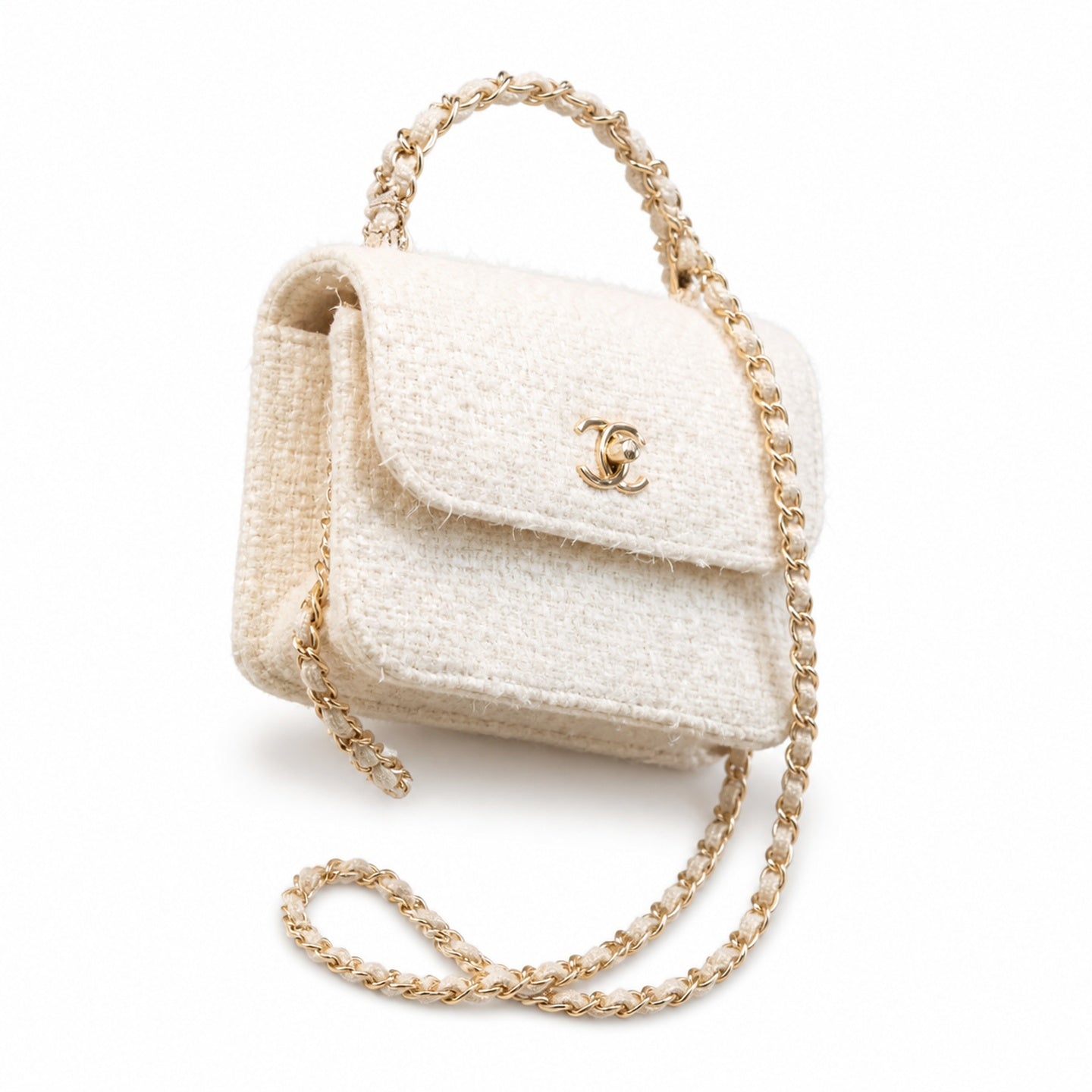 Chanel Small Tweed Black White Gold Handbag
