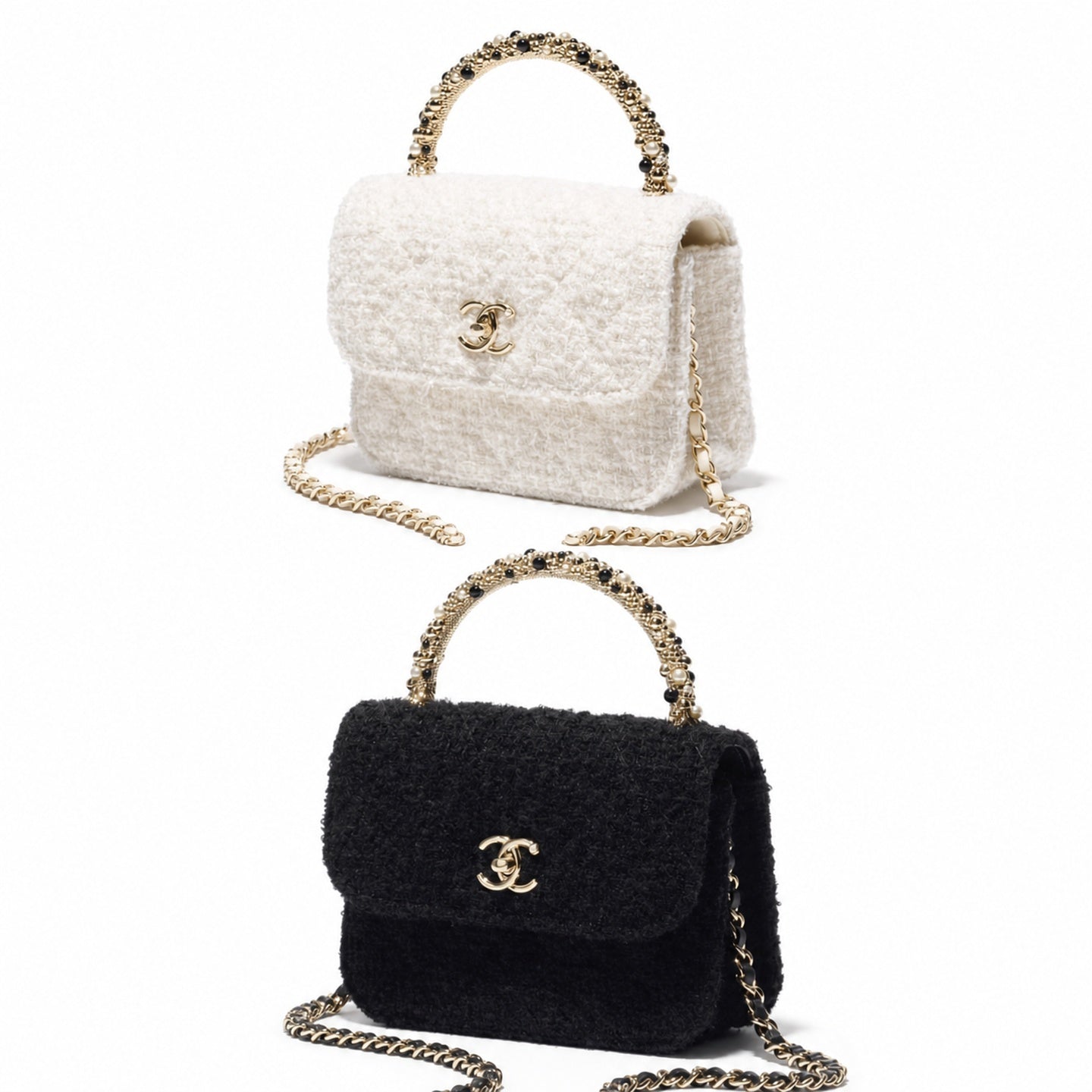Chanel Small Tweed Black White Gold Handbag