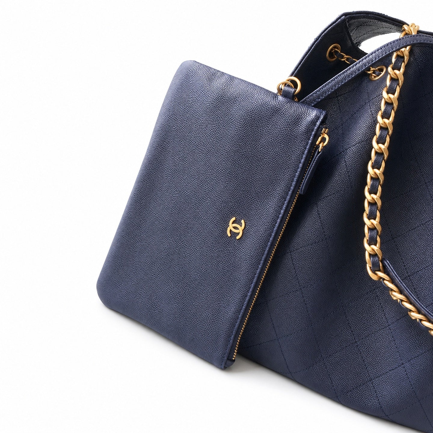 Chanel Medium Leather Black Blue Gold Bag